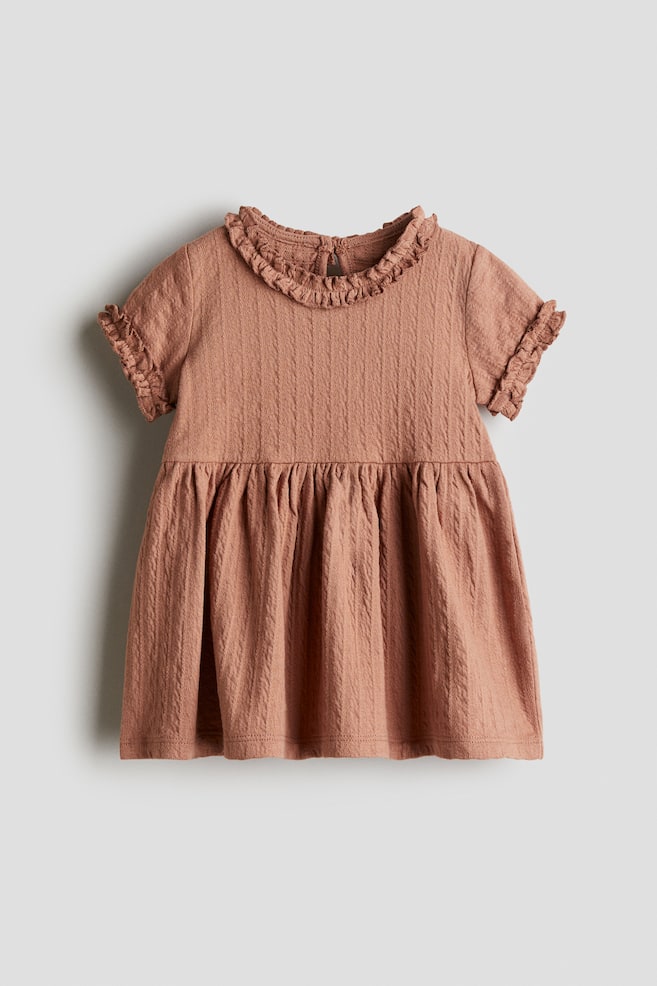 Robe volantée en jersey jacquard - Marron clair/Beige clair/fleuri/Vert ancien clair - 1