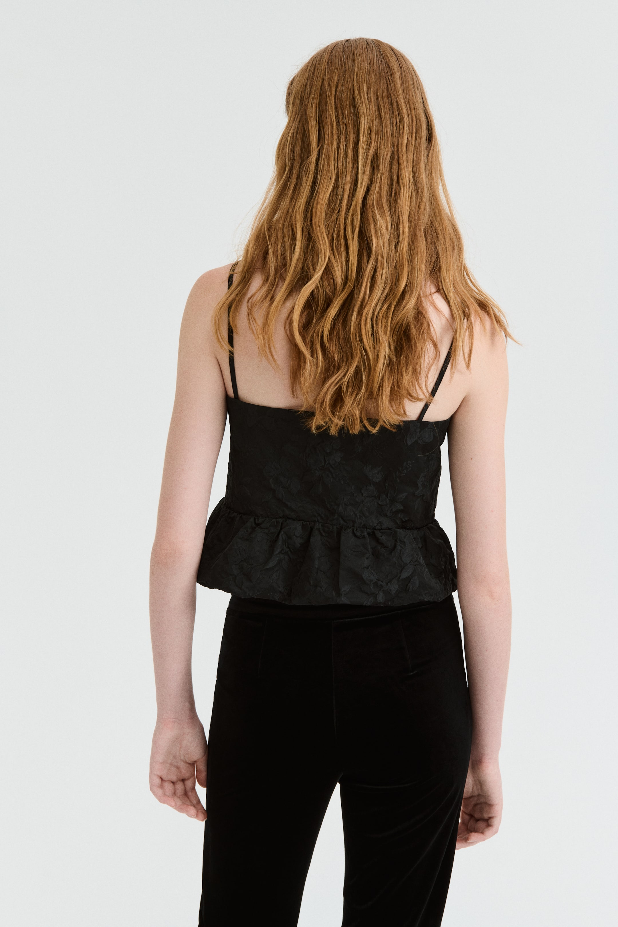 View larger image: Bubble-Hem Strappy Top - Black - Ladies | H&M US 3