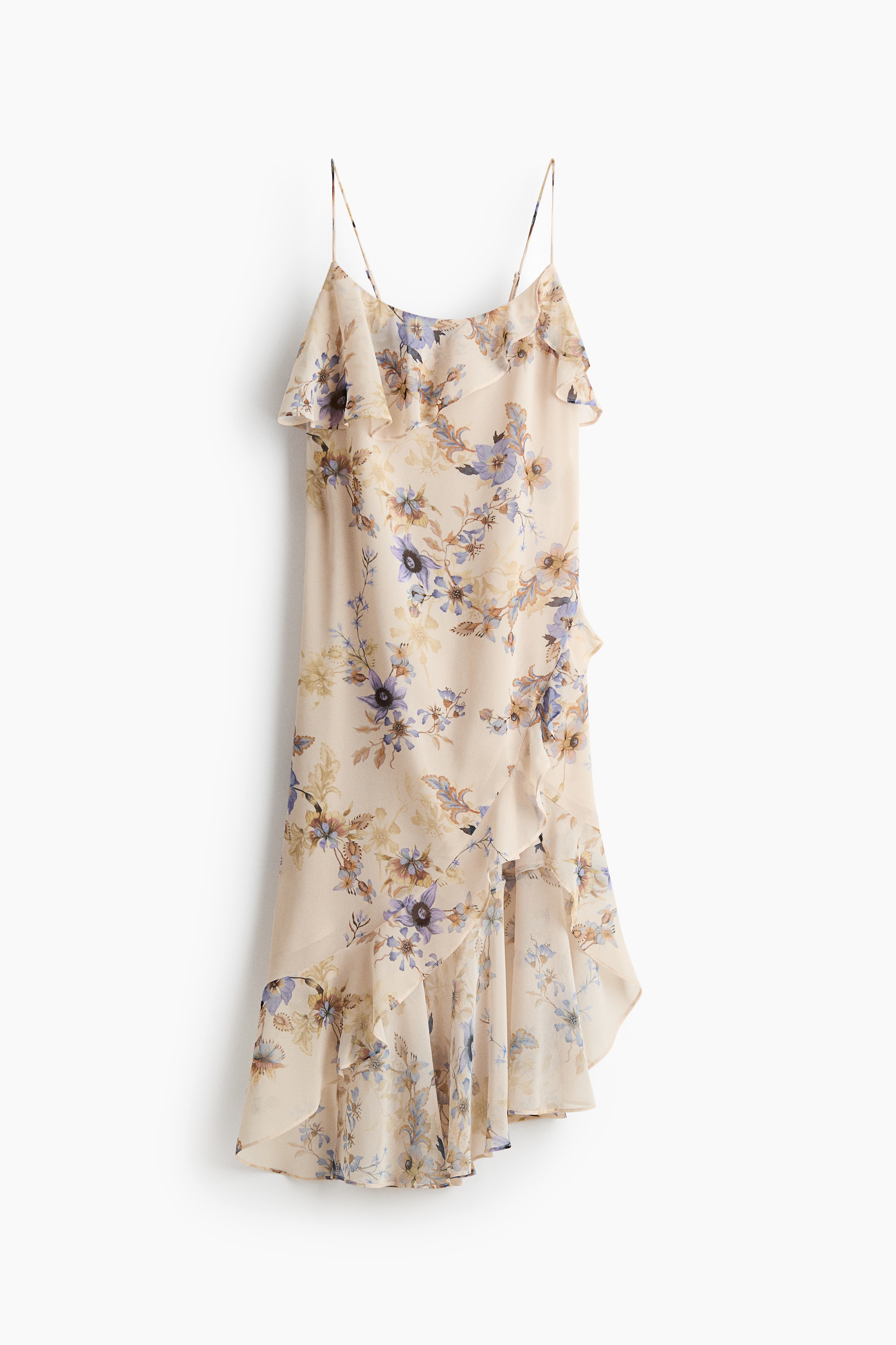 Vestido de alças com folhos - Bege claro/Floral/Azul claro/Floral/Rosa/Floral/Castanho escuro