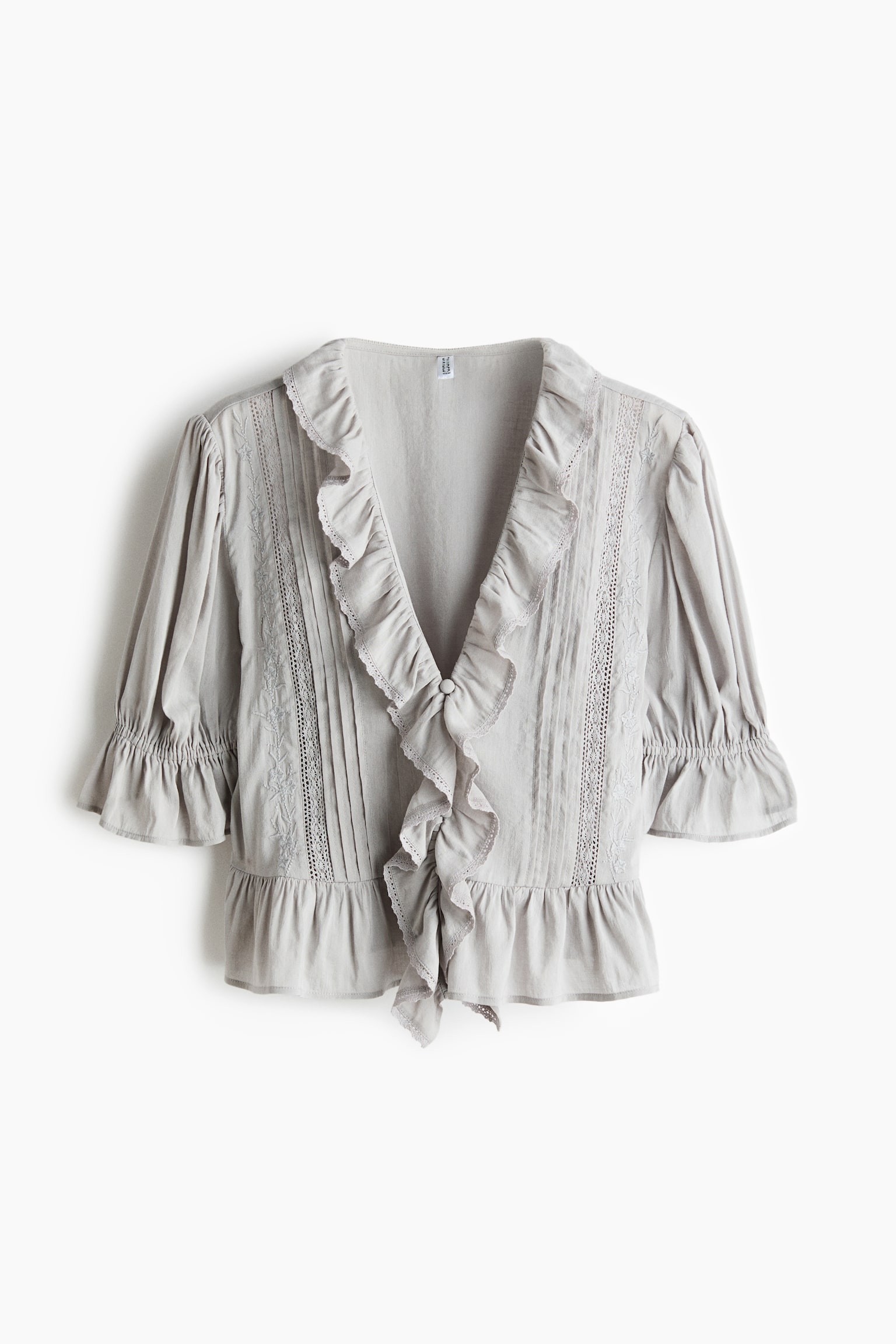 Áo kiểu viền diềm nhún - Màu xám nhạt/White