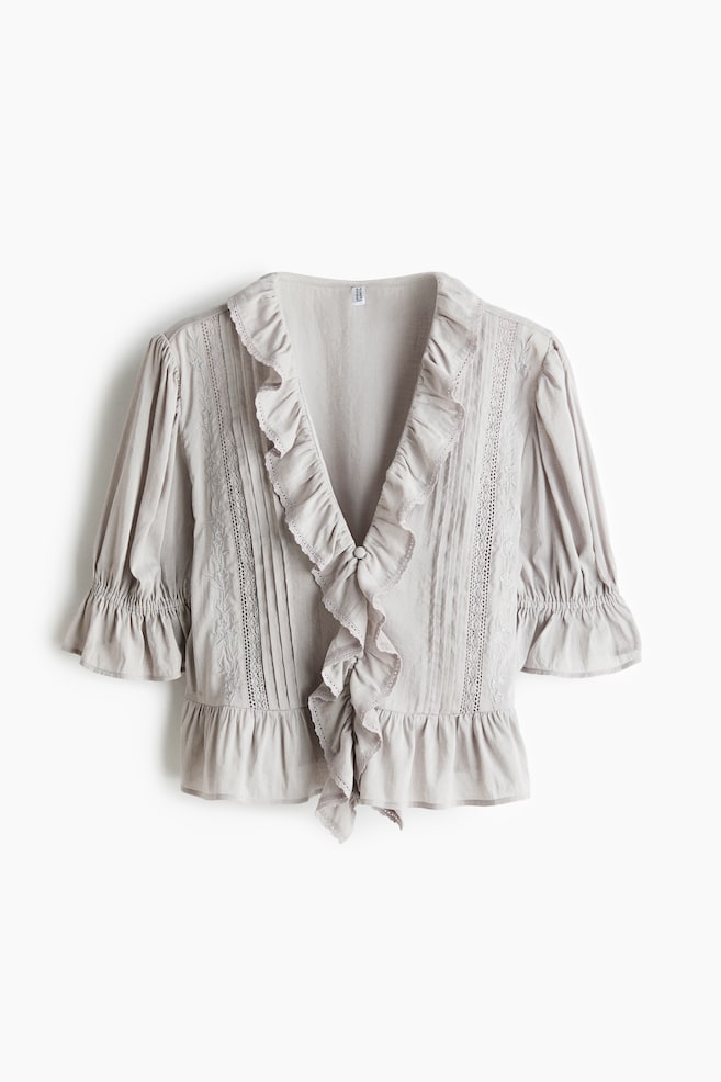 Blouse volantée - Gris clair - 1