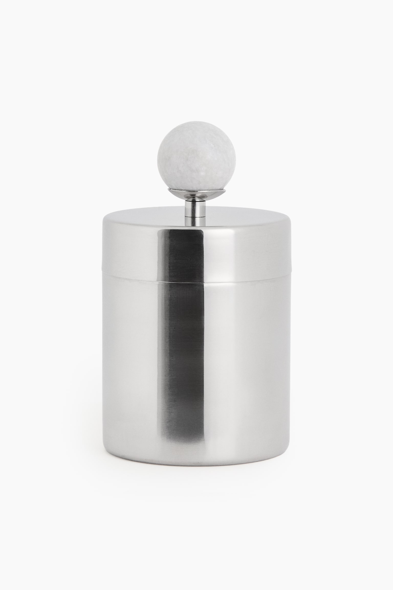 Tall marble-detail stainless steel box - Silver-coloured