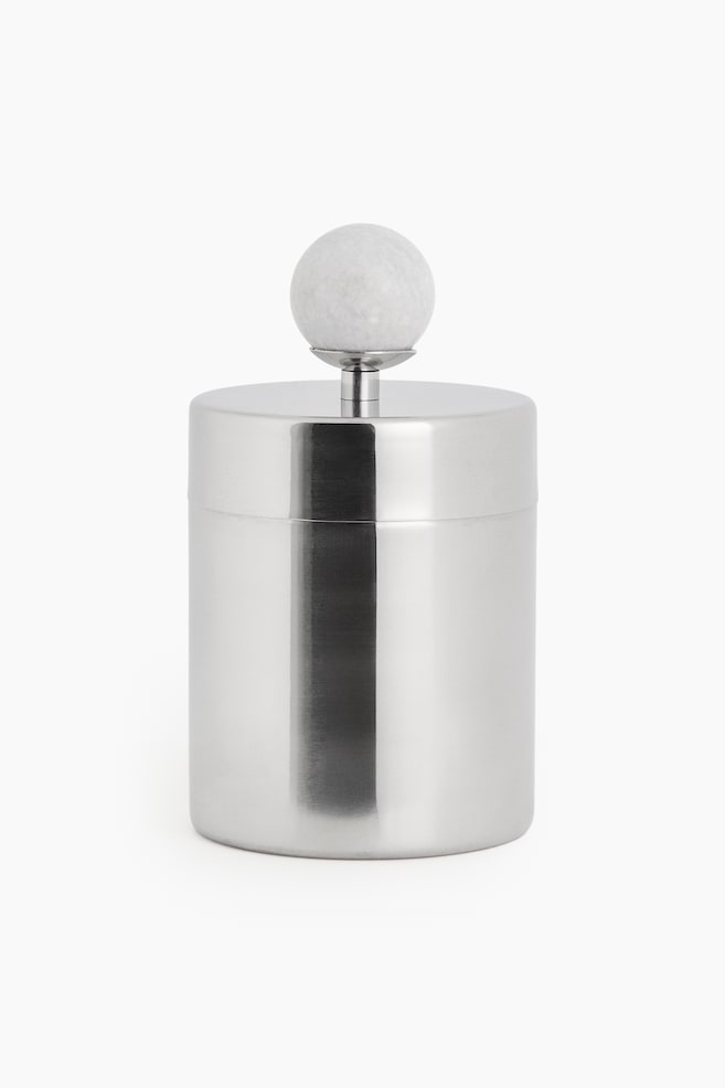 Tall marble-detail stainless steel box - Silver-coloured - 1
