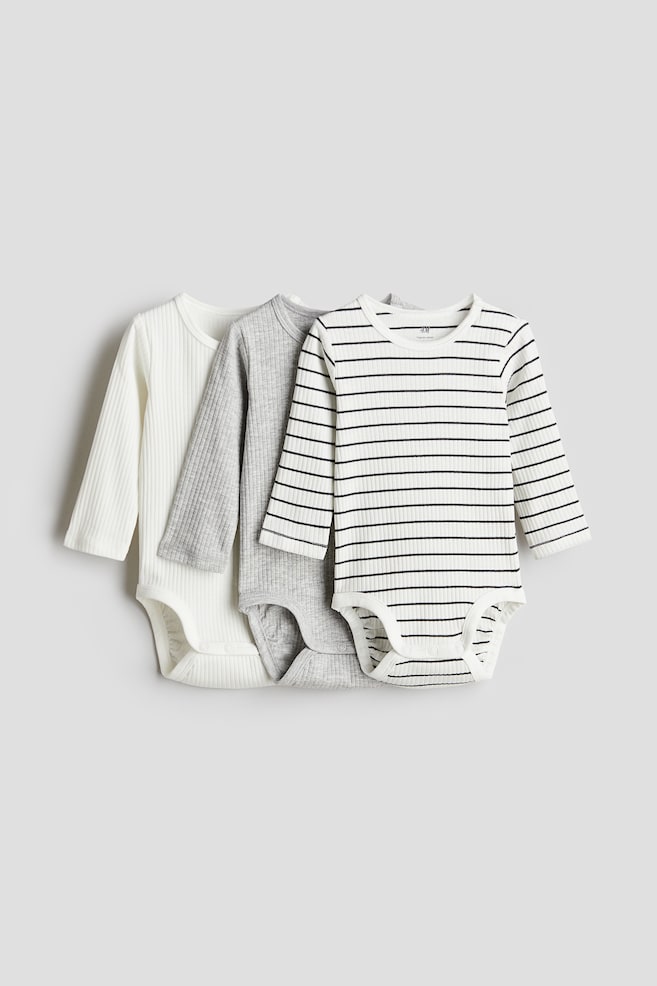 3-Pack Ribbed Bodysuits - Gray/striped/Taupe/light beige/Dusty green/dark gray/Gray/striped/Pink/cream/Light blue/light gray/Light gray melange/Black/white/light green - 1