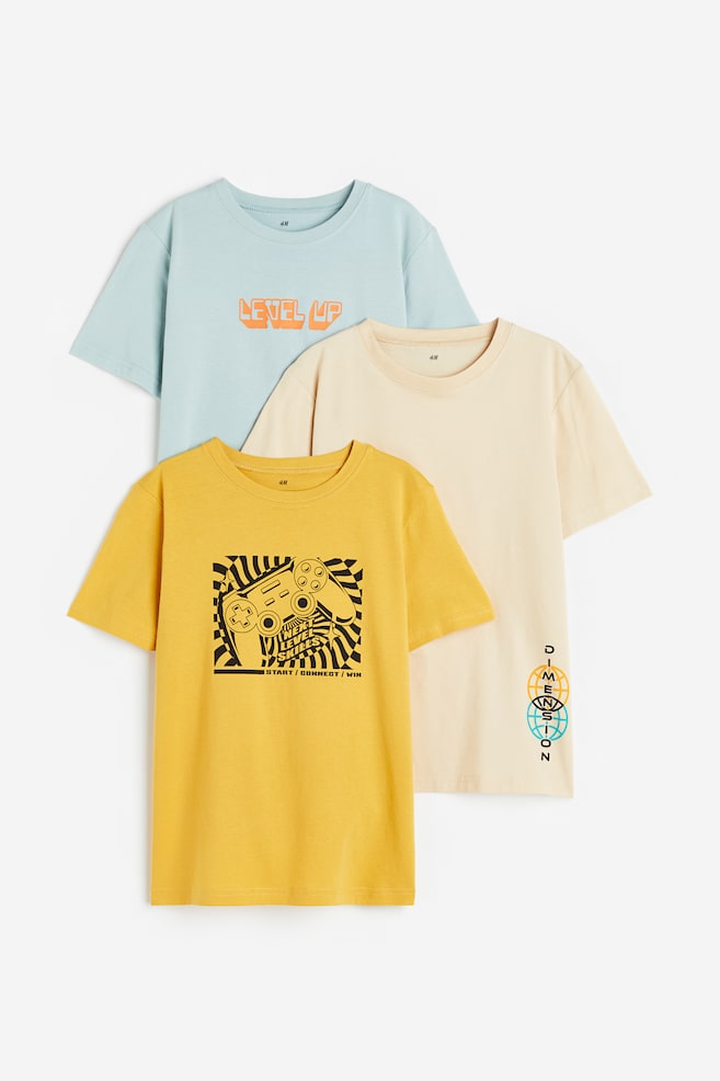 3er-Pack Baumwoll-T-Shirts - Senfgelb/Gaming/Light yellow/Sage green/Schwarz/Graffiti/Mauve/Graumeliert