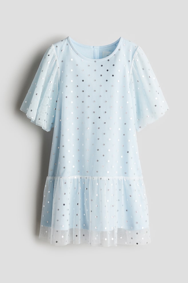 Foil-Print Tulle Dress - Light blue/dotted/Light pink/dotted - 1