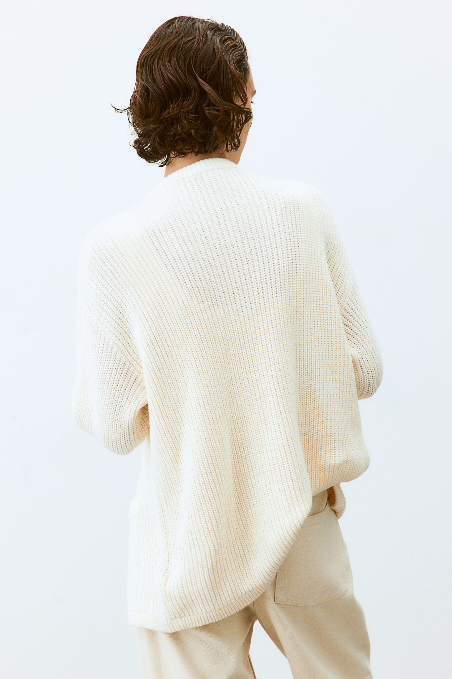 Rib-knit cardigan - Cream/Black/Navy blue - 6