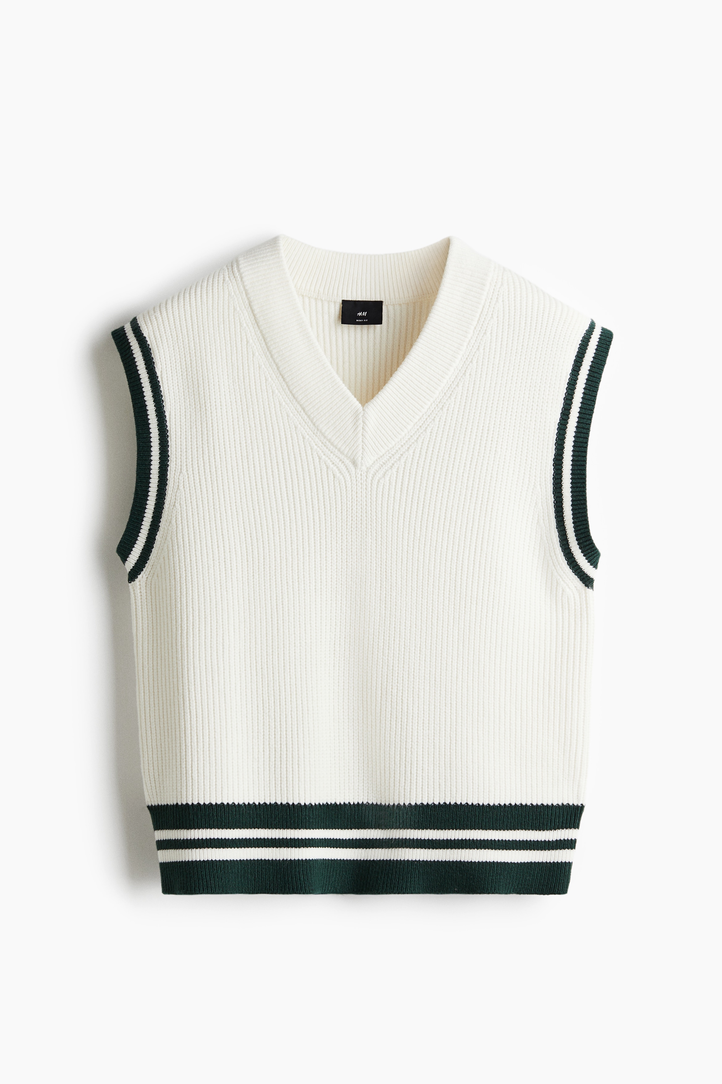 ボクシーフィット リブニットプルオーバーベスト - ホワイト／ダークグリーン