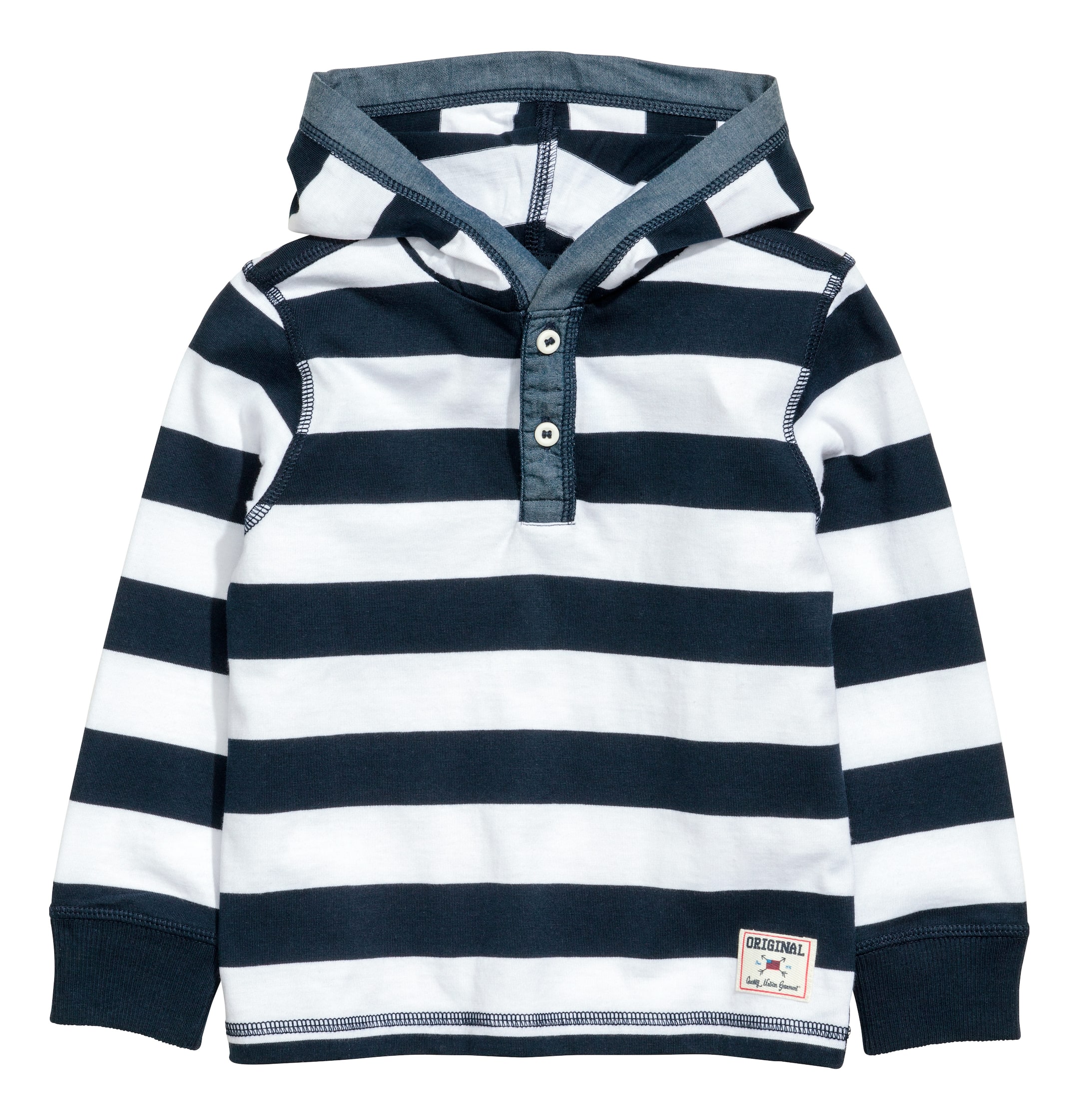 View larger image: Jersey hooded top - Dark blue/White striped - Kids | H&M GB 1