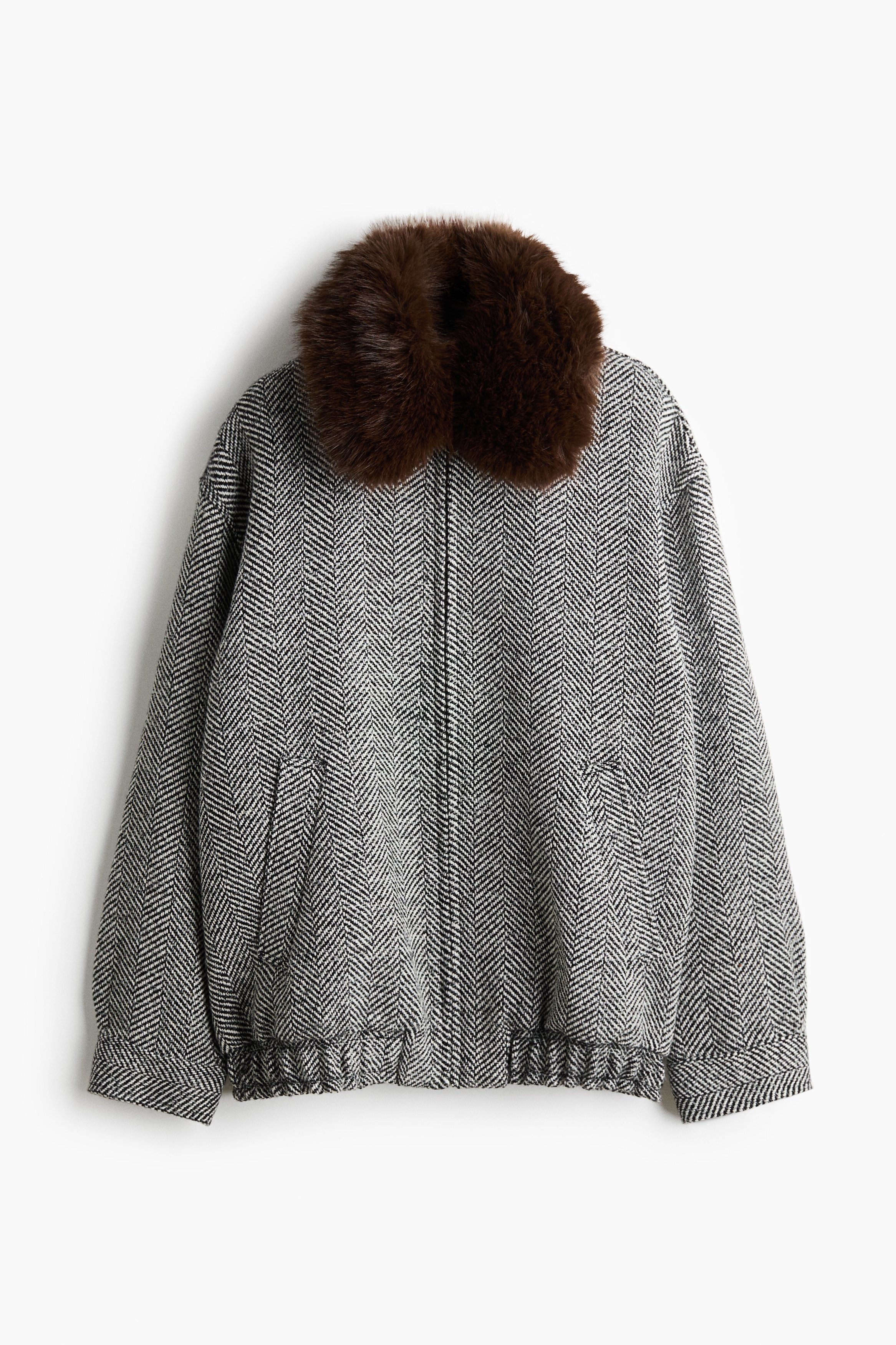 Chaqueta de espiguilla con cuello efecto pelo