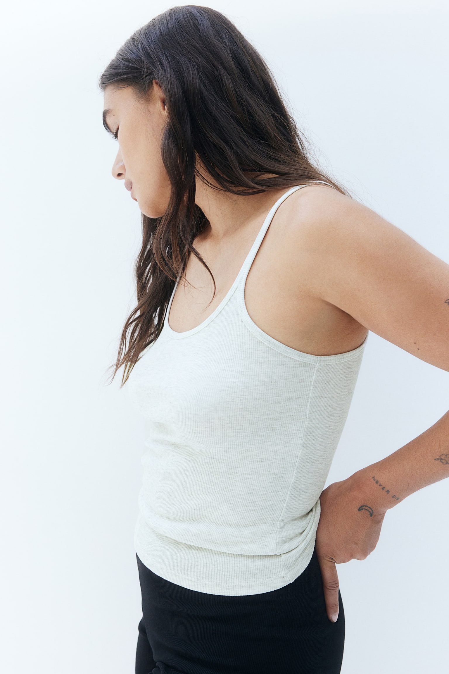 Ribbed vest top - Light grey marl/White/Black/Dark brown - 4