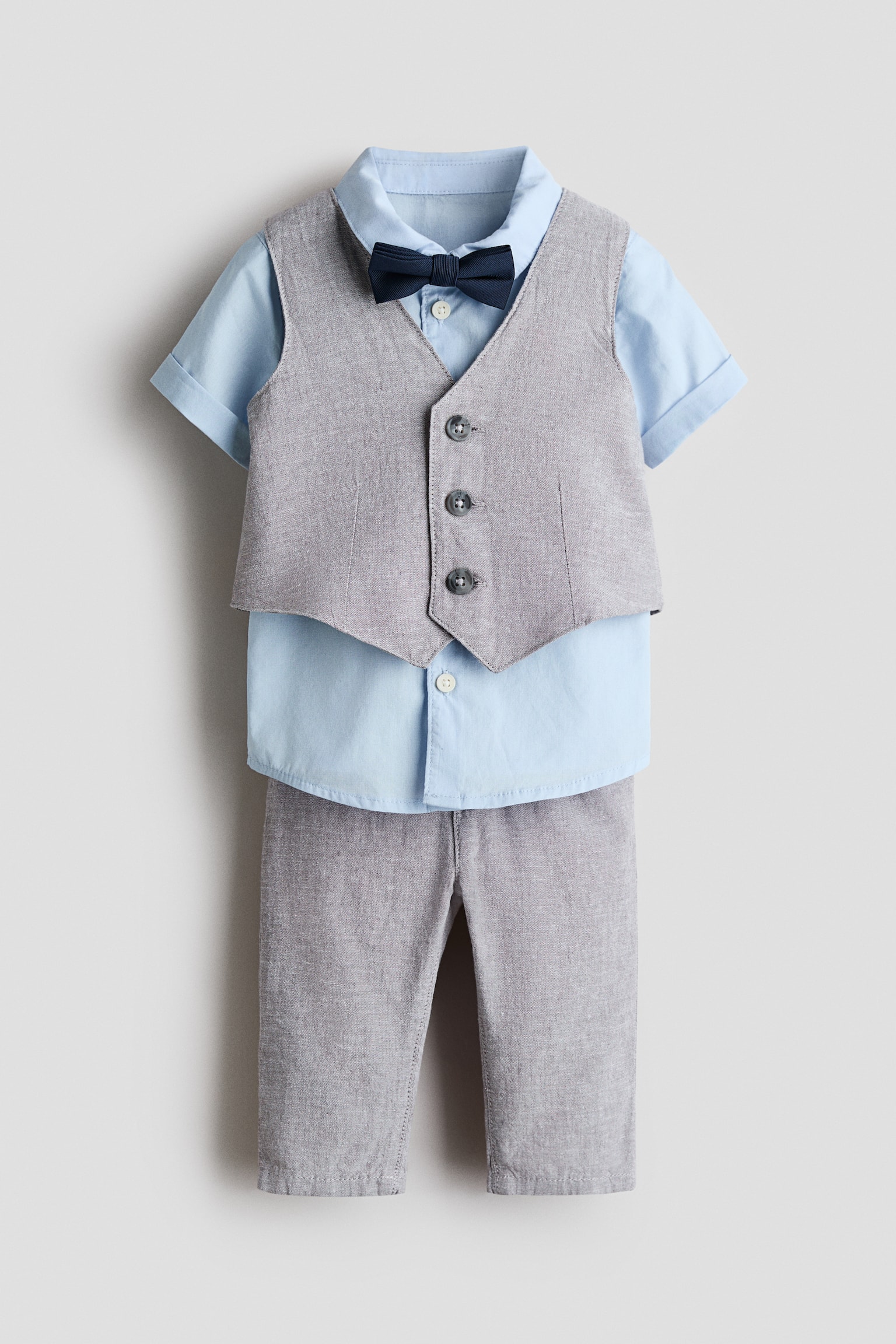 4-piece linen-blend dressy set - Light grey/Light blue/Light khaki green/White/Light beige/White/White/Blue - 1