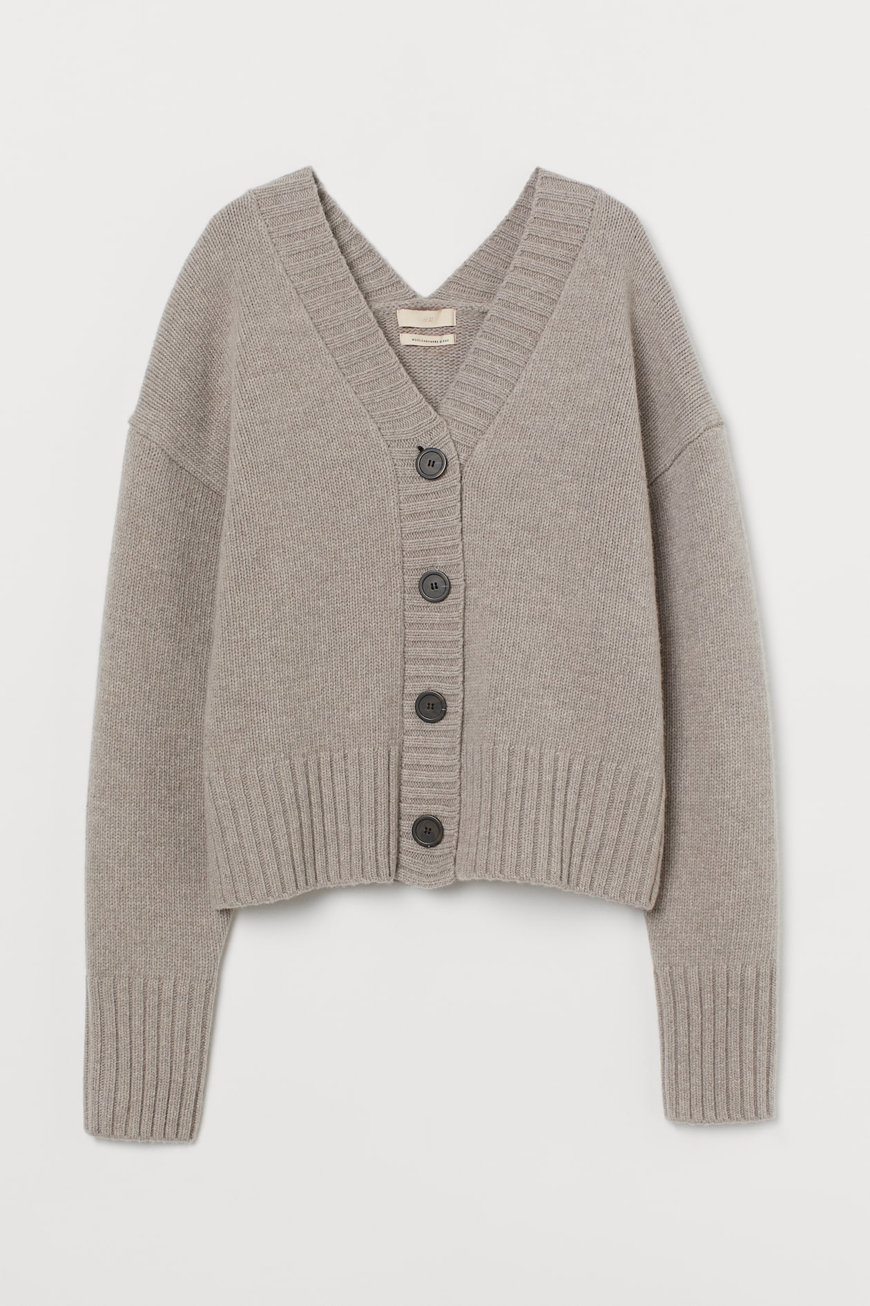 Cashmere-blend Cardigan - V-neck - Long sleeve - Taupe melange - Ladies ...