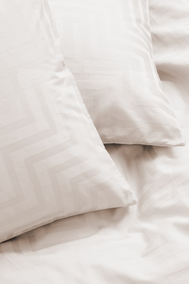 Dobbelt sengesæt i bomuldssatin - Lys beige/Mønstret/Antracitgrå/Mønstret - 7