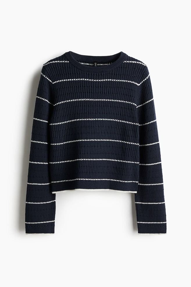 Pullover mit Lochmuster - Marineblau/Gestreift/Cremefarben - 1