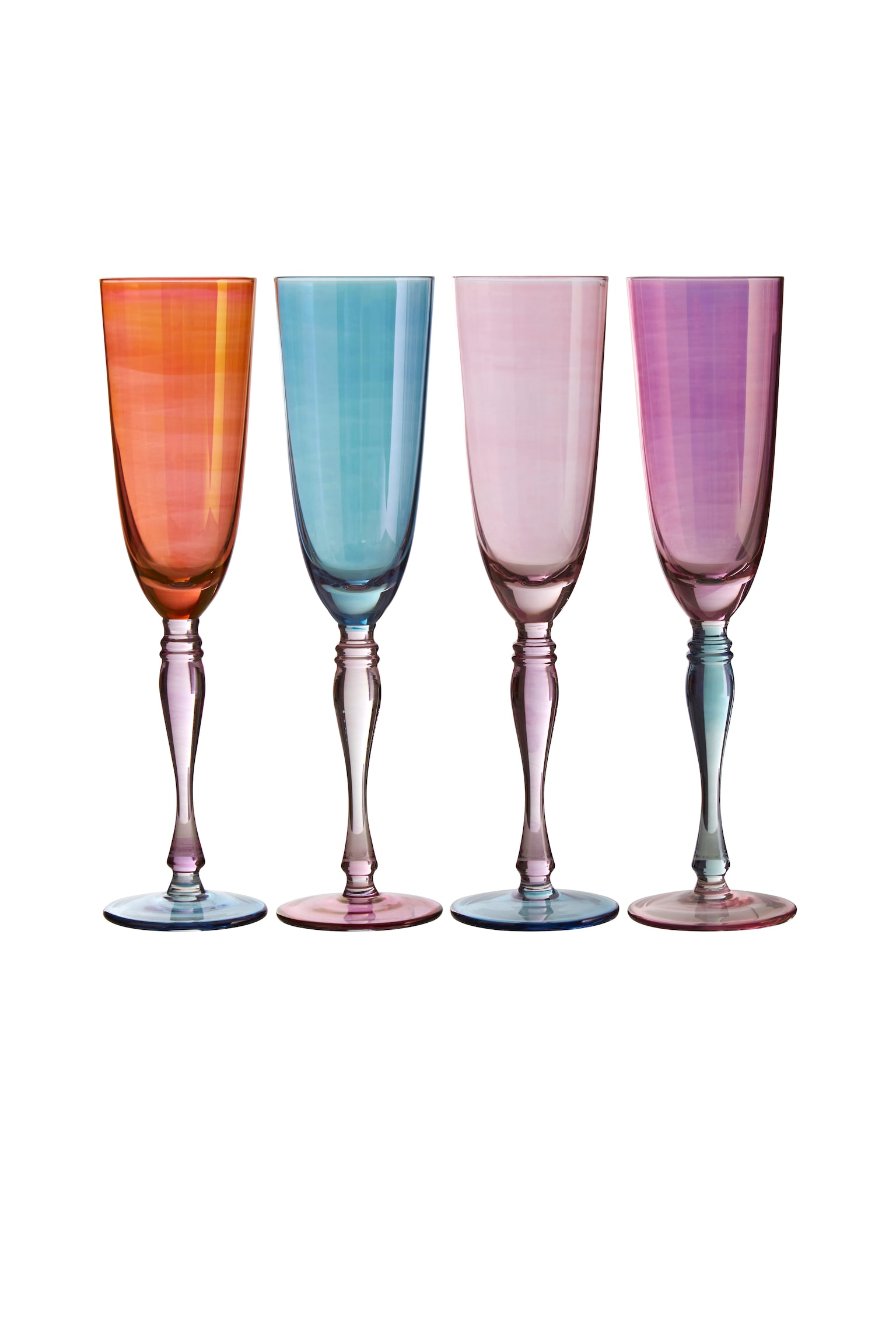 Assorted Colours Set Of 4 Aurora Champagne Glasses - Blue, Burnt Orange - 1