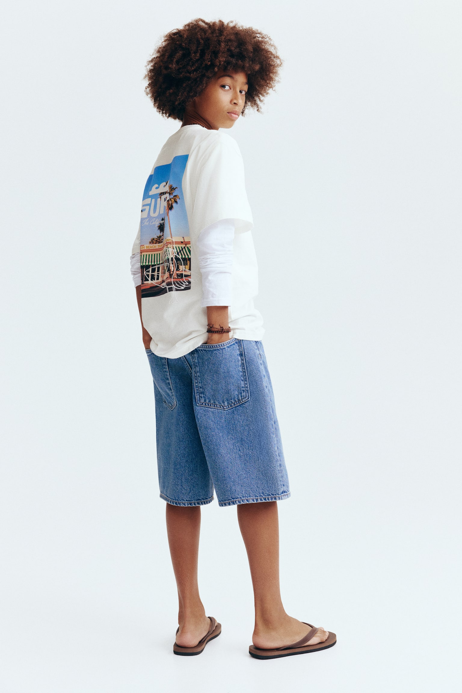 Printed cotton T-shirt-White/Surf - 1