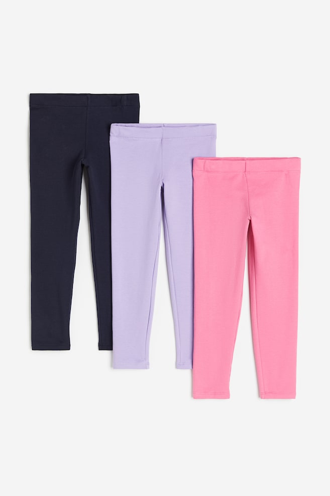 3-pak leggings i kraftig jersey - Rosa/Lyslilla/Marineblå/Sort/Lys rosa/Beige/Leopardmønstret/Lys beige/Hjerter - 1