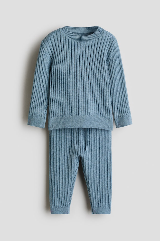 2-Piece Wide-Rib Cotton Set - Dusty blue/Brown/Light beige/Khaki green - 1