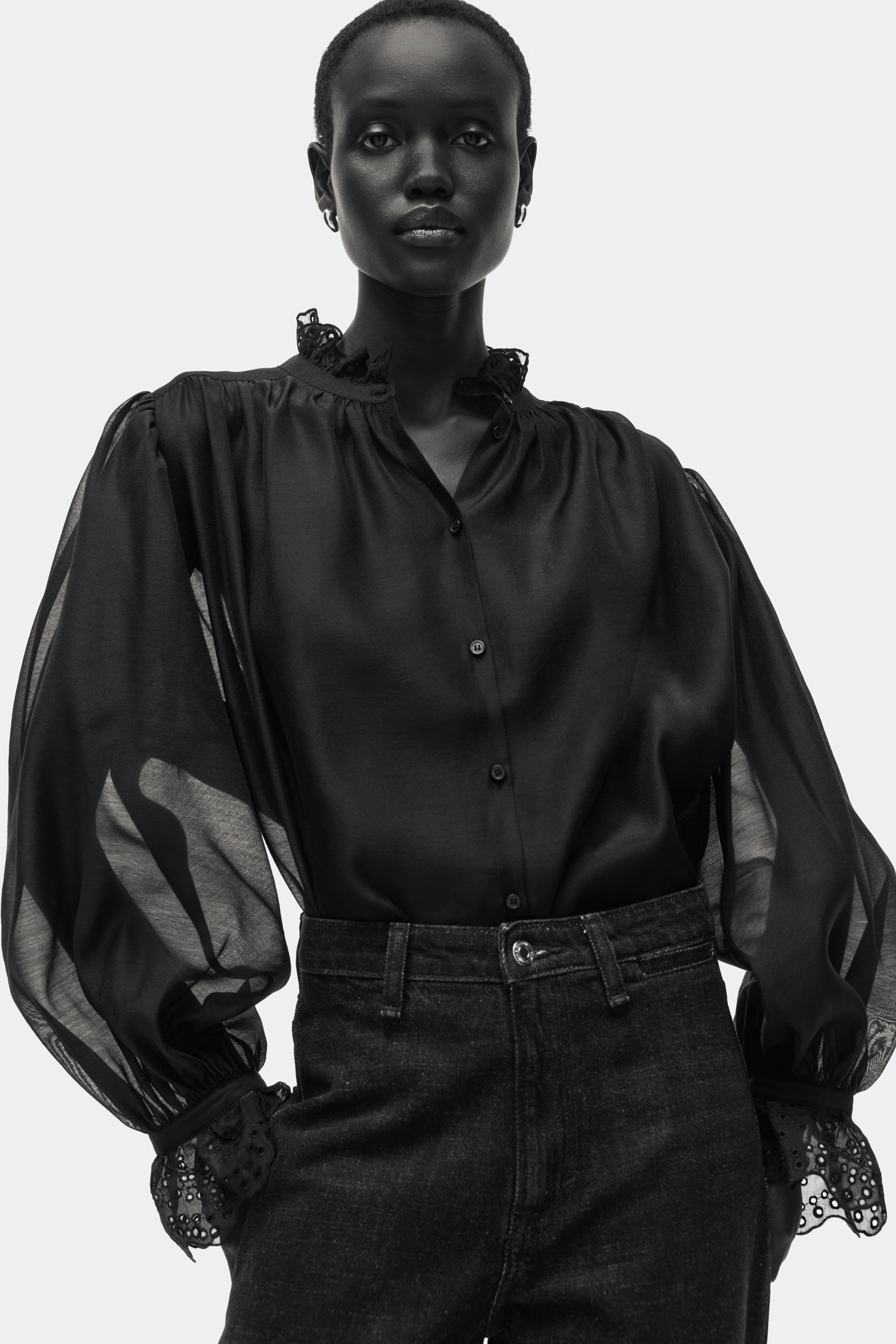 Women's Black Blouse with Eyelet Embroidery | H&M CA