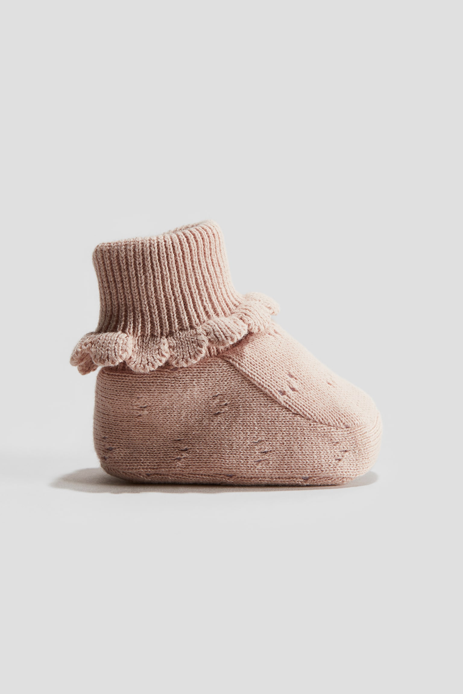 Cotton-knit bootees - Light dusty pink/Light beige - 1