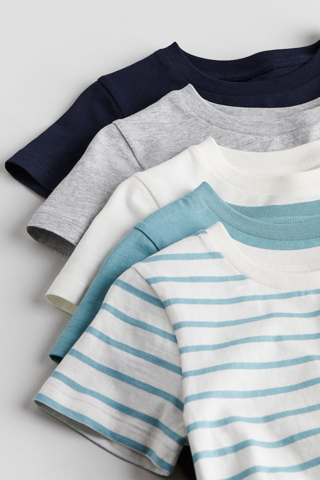 5-pack cotton T-shirts - Turquoise/Striped/Navy blue/Grey marl/Black/Green/Light beige/Dark blue/Striped/dc/dc - 2