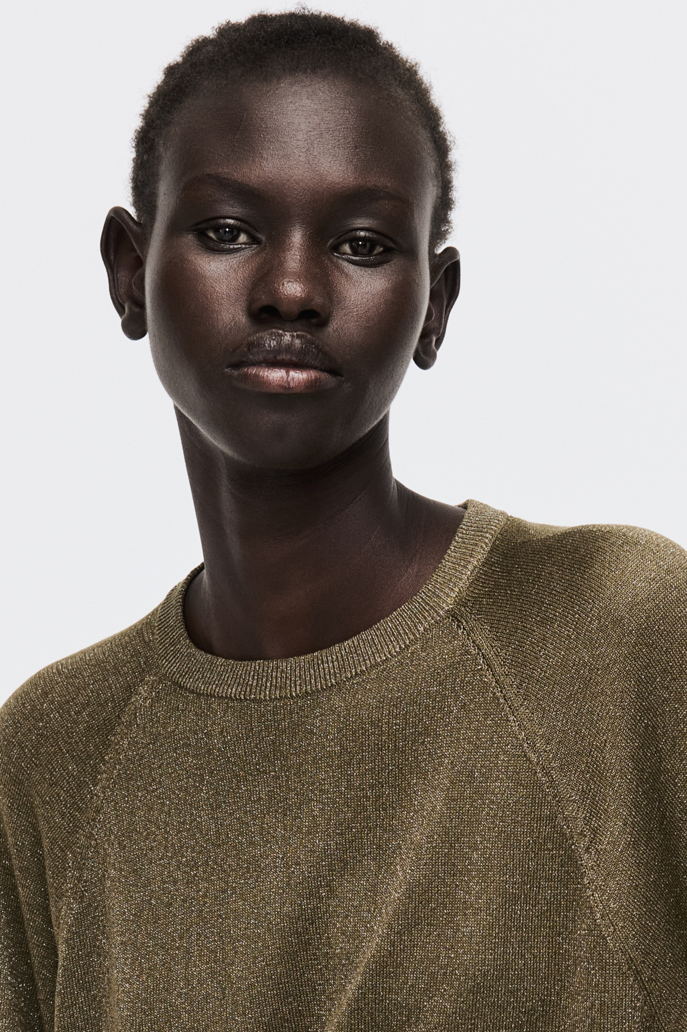 H & M - ファインニット グリッタートップス - グリーン