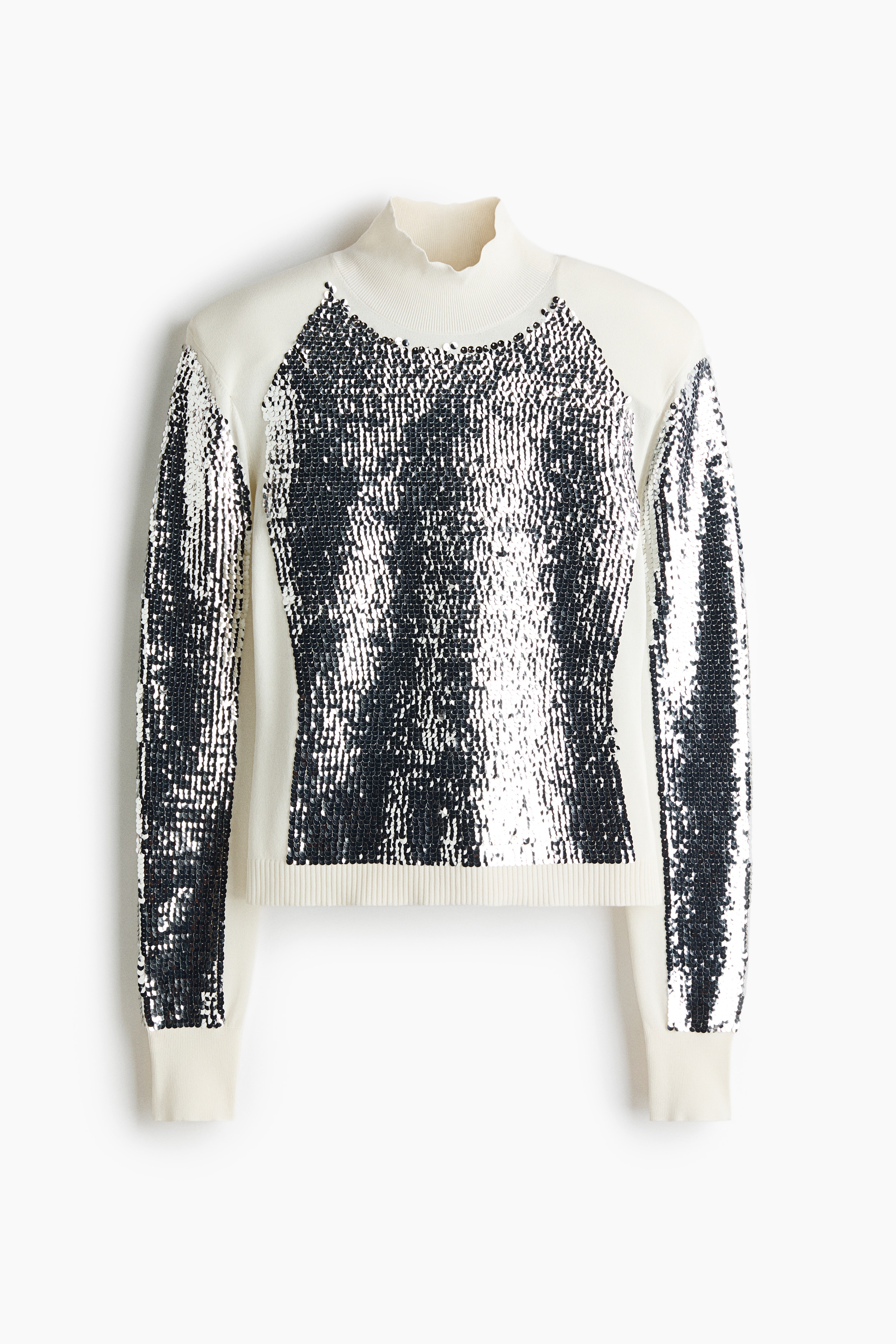 ショルダーパッド スパンコールトップス - クリーム／シルバーカラー