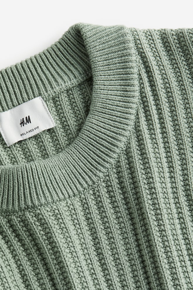 Relaxed Fit Rib-knit jumper - Green/Cream/Light blue - 4