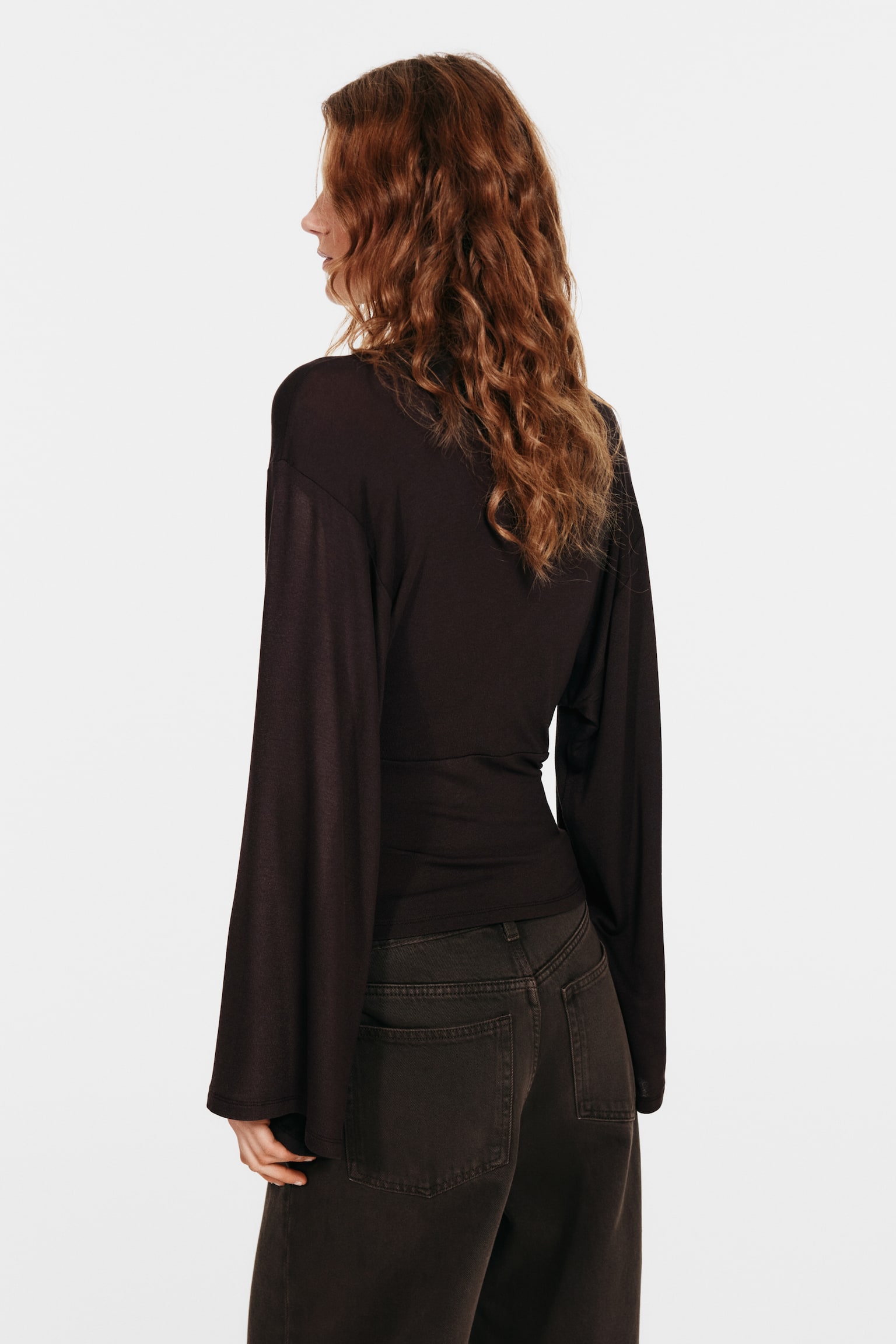 Draped jersey top - Dark brown/Black - 3
