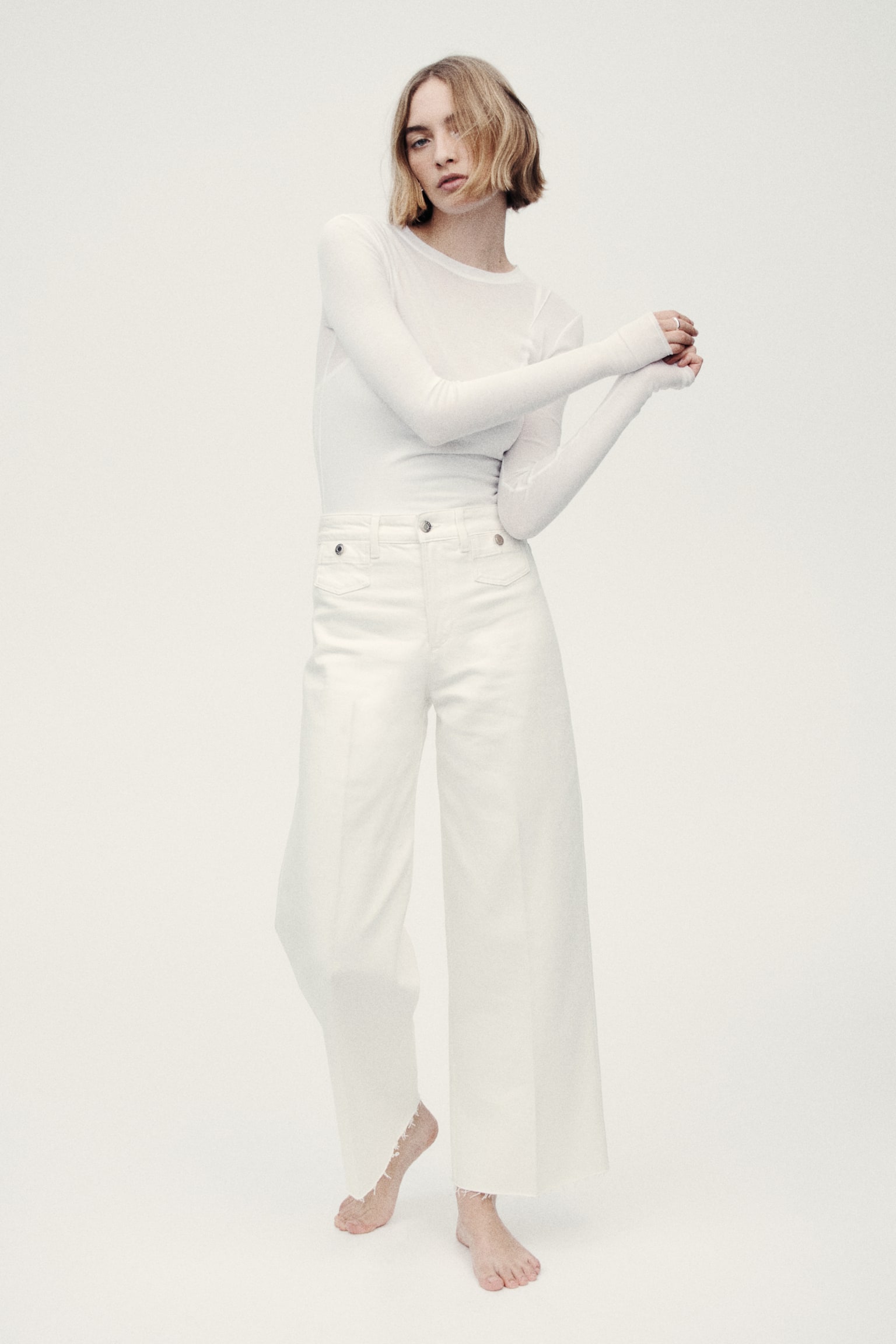 Wide High Waist Ankle Jeans - לבן/כחול ג'ינס בהיר/אדום עז/כחול ג'ינס כהה/כחול ג'ינס/כחול נייבי ג'ינס - 6