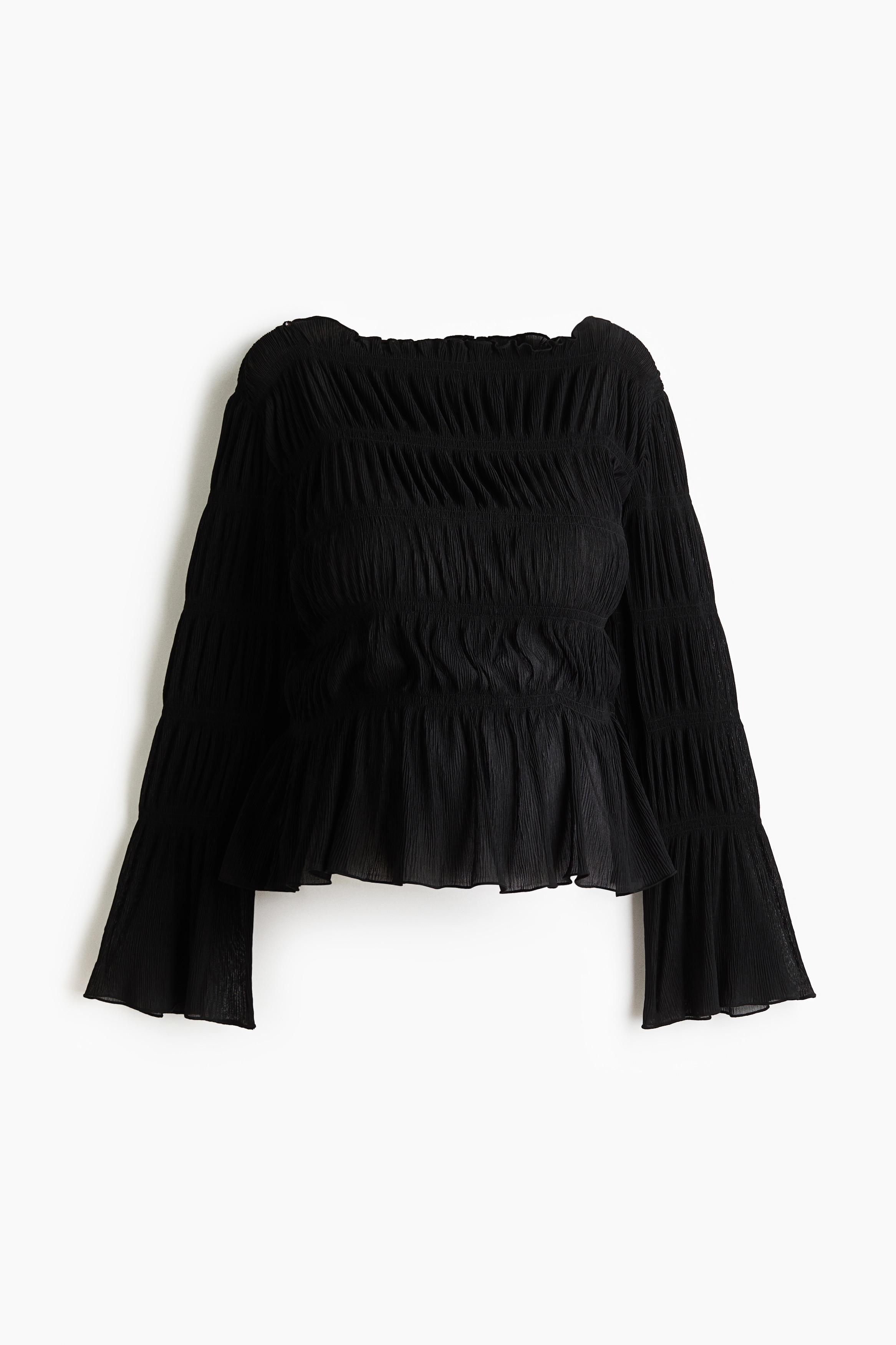 MAMA Smockad topp med båtringning - Svart/Vit