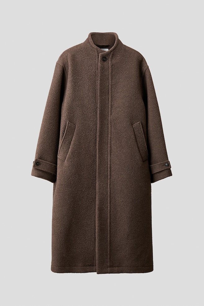 Lang frakke i uldblanding - Mørk beige - 1