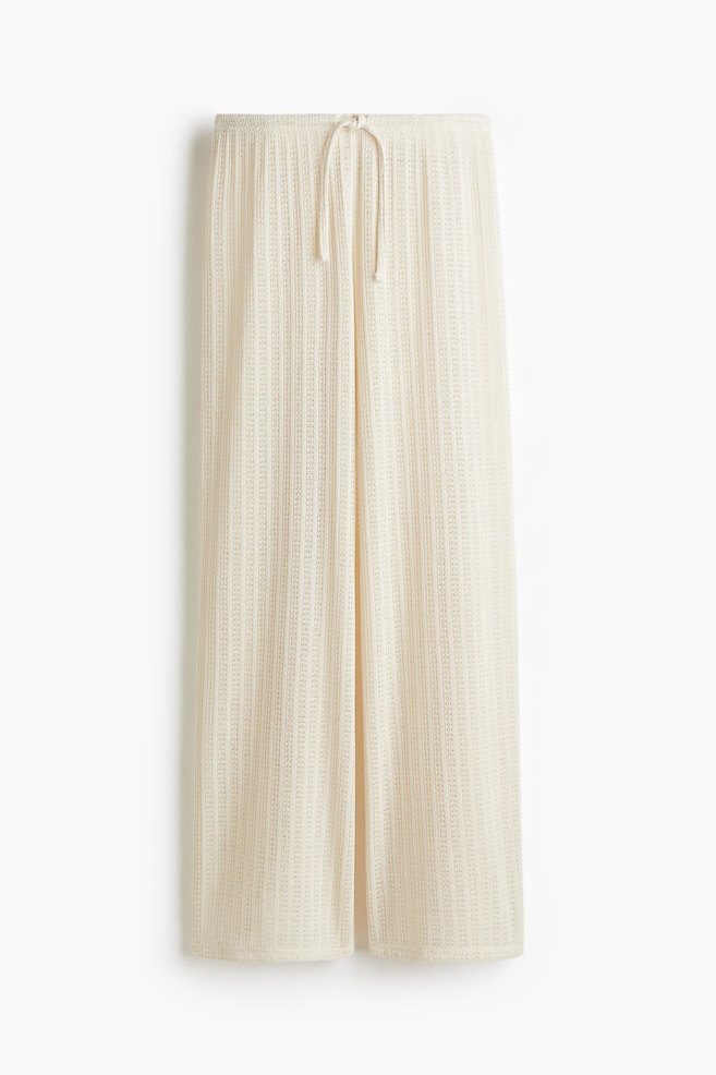 Knitted drawstring trousers - Light beige/Golden olive/Dark brown/White/Striped - 1