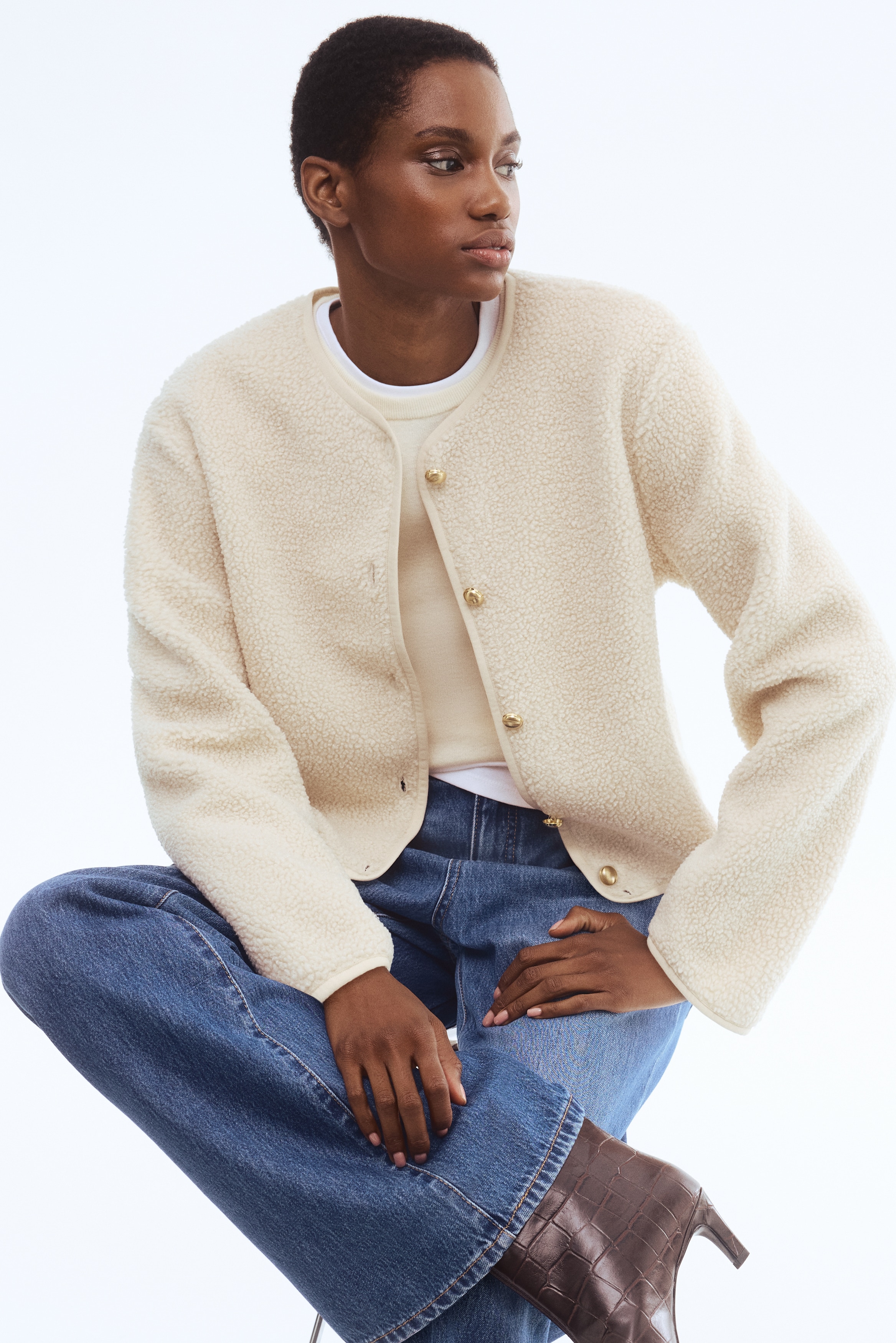 H & M - テディジャケット - ベージュ