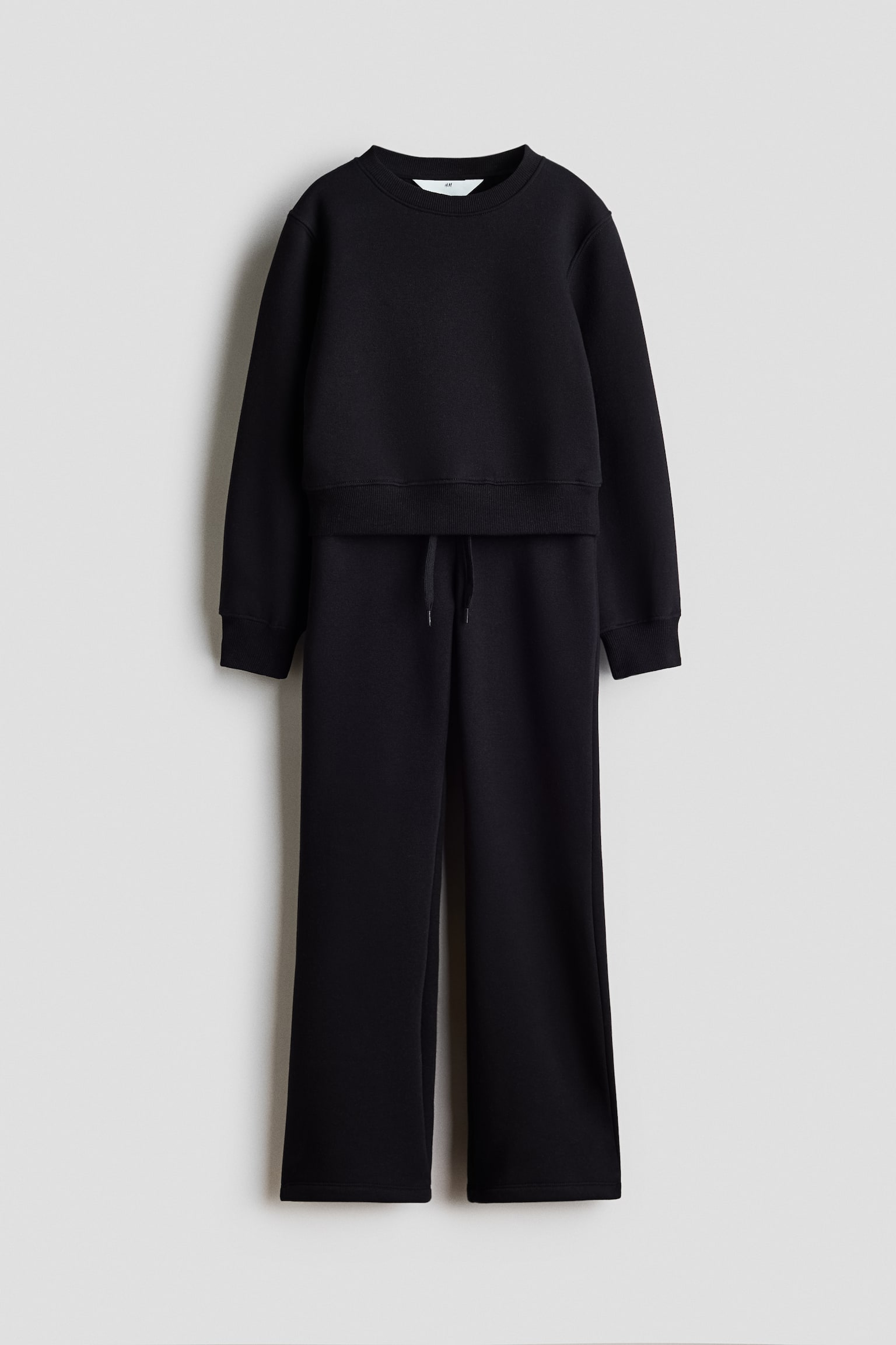 2-piece brushed-inside sweatshirt set - Black/Light beige marl