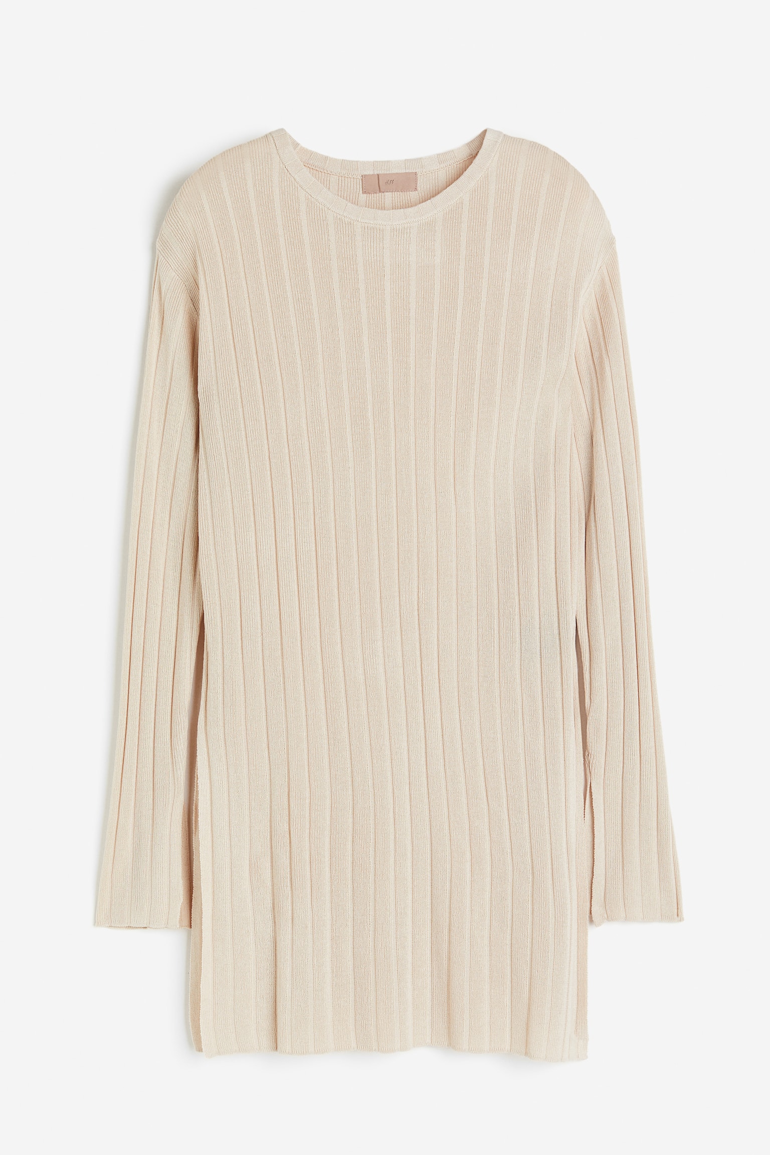 Ribbed viscose-blend top - Light beige/Dark grey - 1