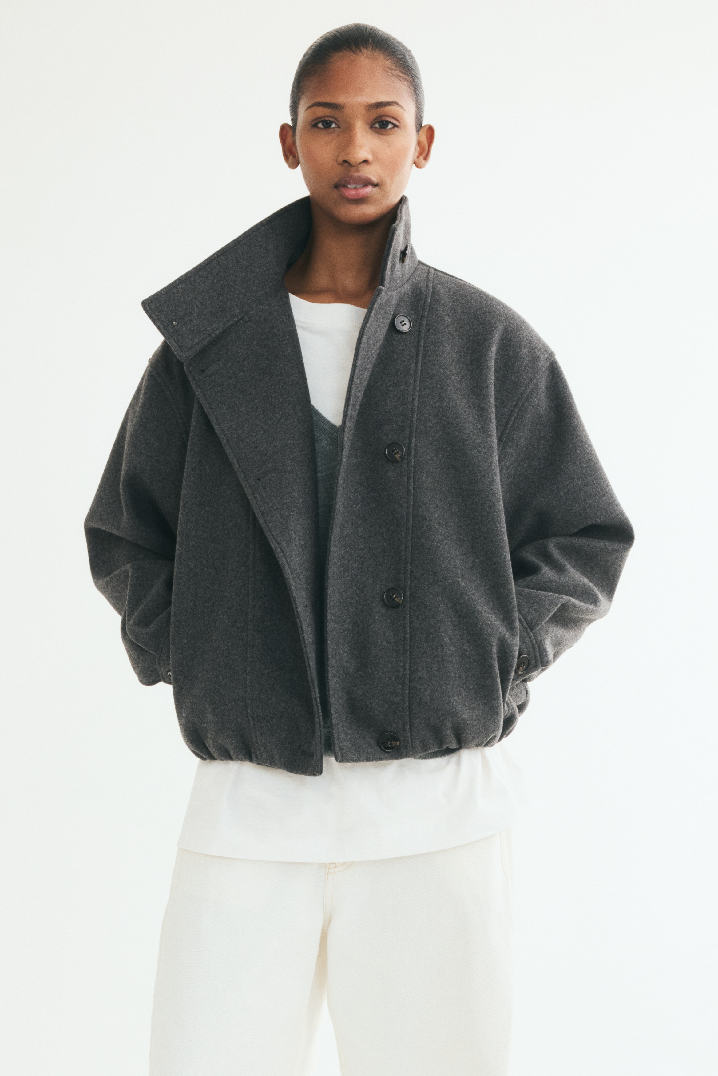 Oversized Funnel-Collar JacketModel