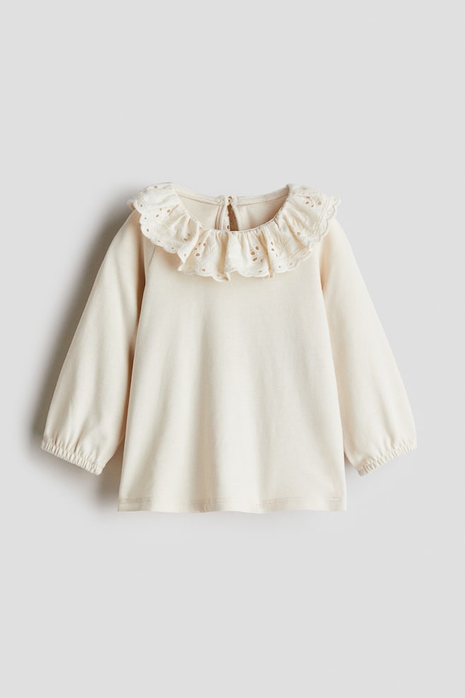 Broderie anglaise-collared top - Light beige - 1