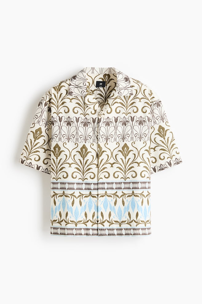 Desenli Erkek Yaka Gömlek Relaxed Fit - Krem/Desenli - 1