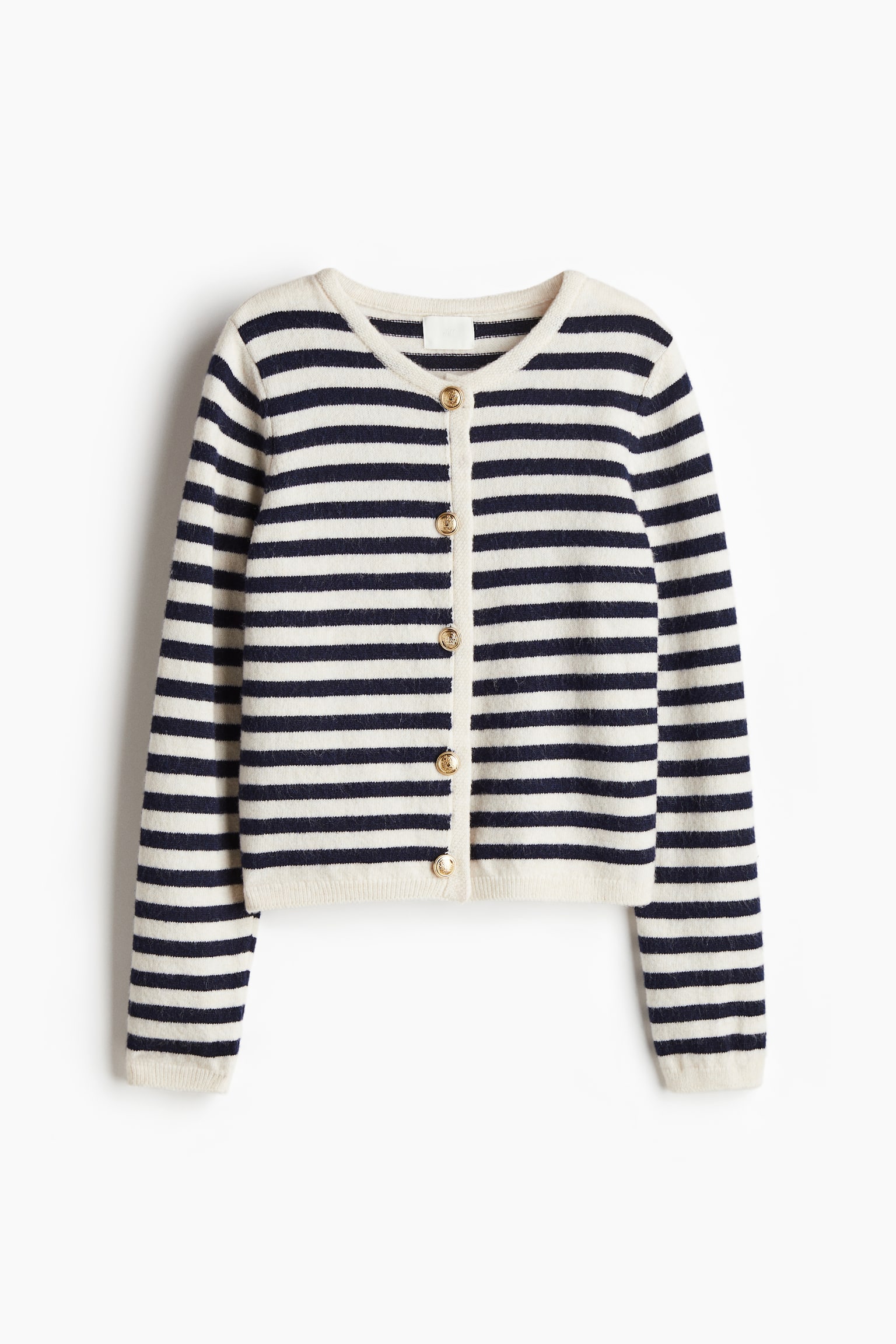 Fitted cardigan - Cream/Navy blue striped/Light grey marl/Striped - 2