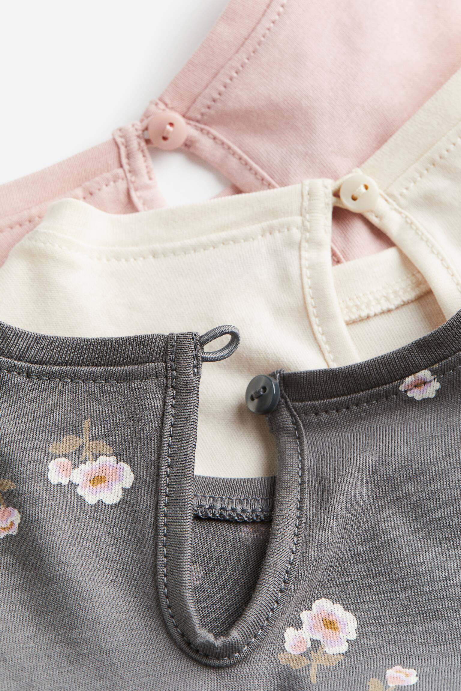 Bộ 3 áo cotton jersey - Màu xám đậm/Hoa - 2