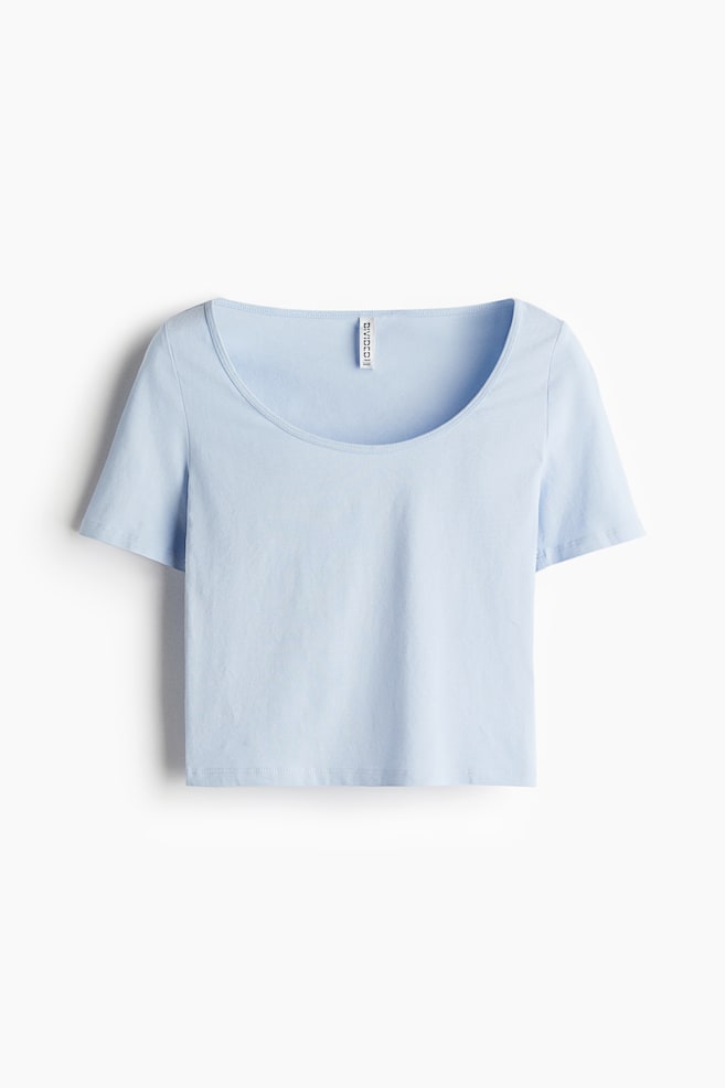Camiseta cropped con escote en U - Azul claro/Crema - 1