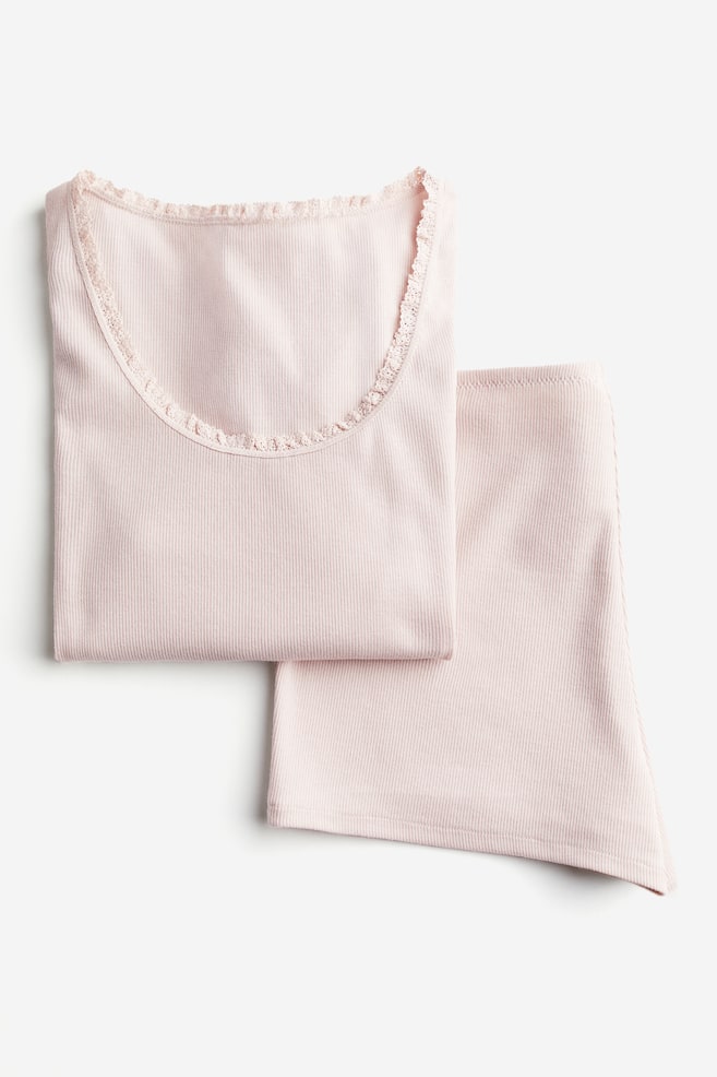 Ribbed pyjamas - Light dusty pink/White - 4