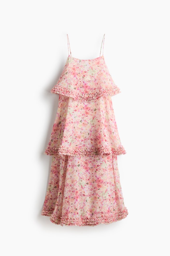 Stufenkleid mit Volantdetails - Pfirsichrosa/Geblümt - 1