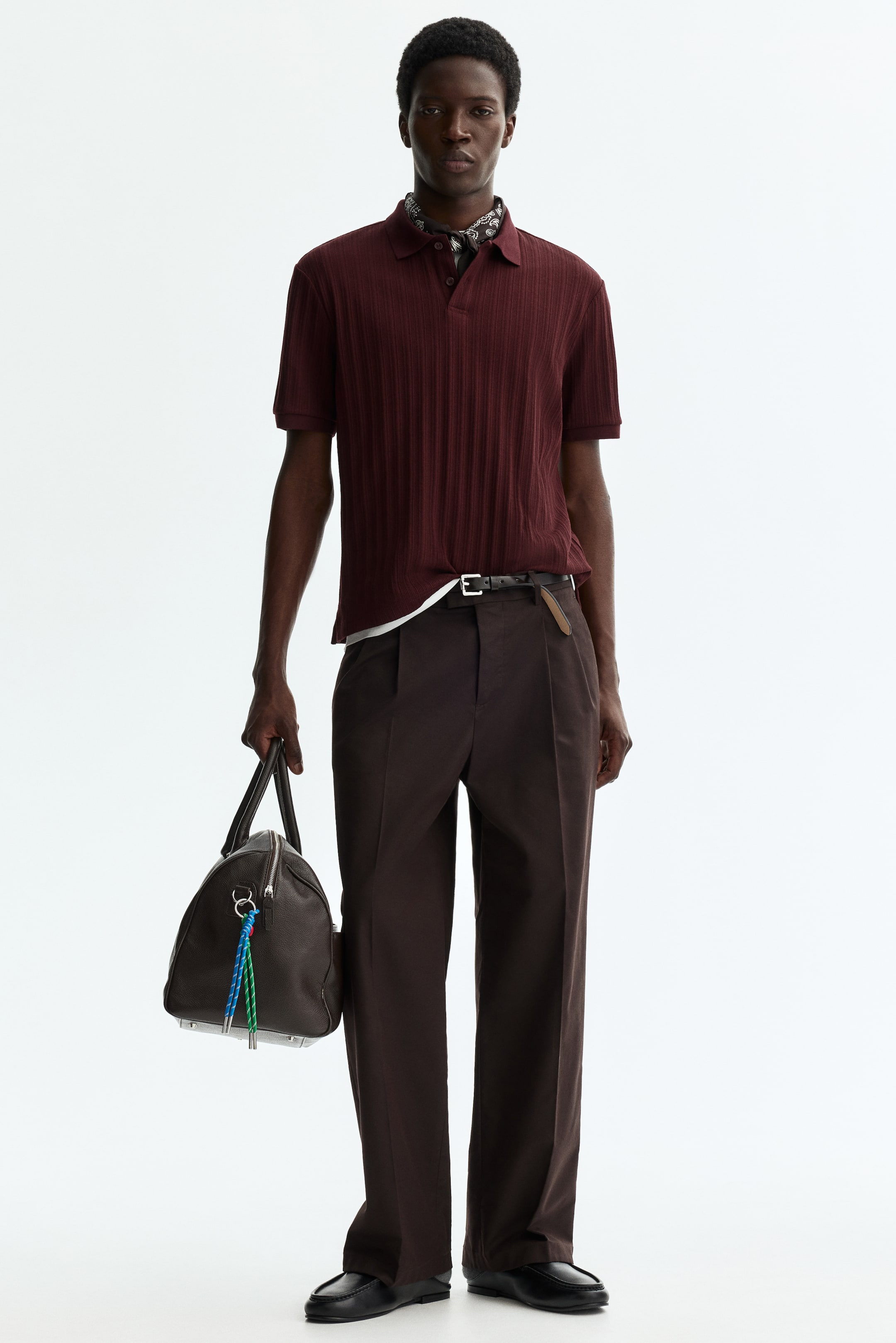 Мужские рубашки H&M Slim-Fit Textured Jersey Polo Shirt — фото 5