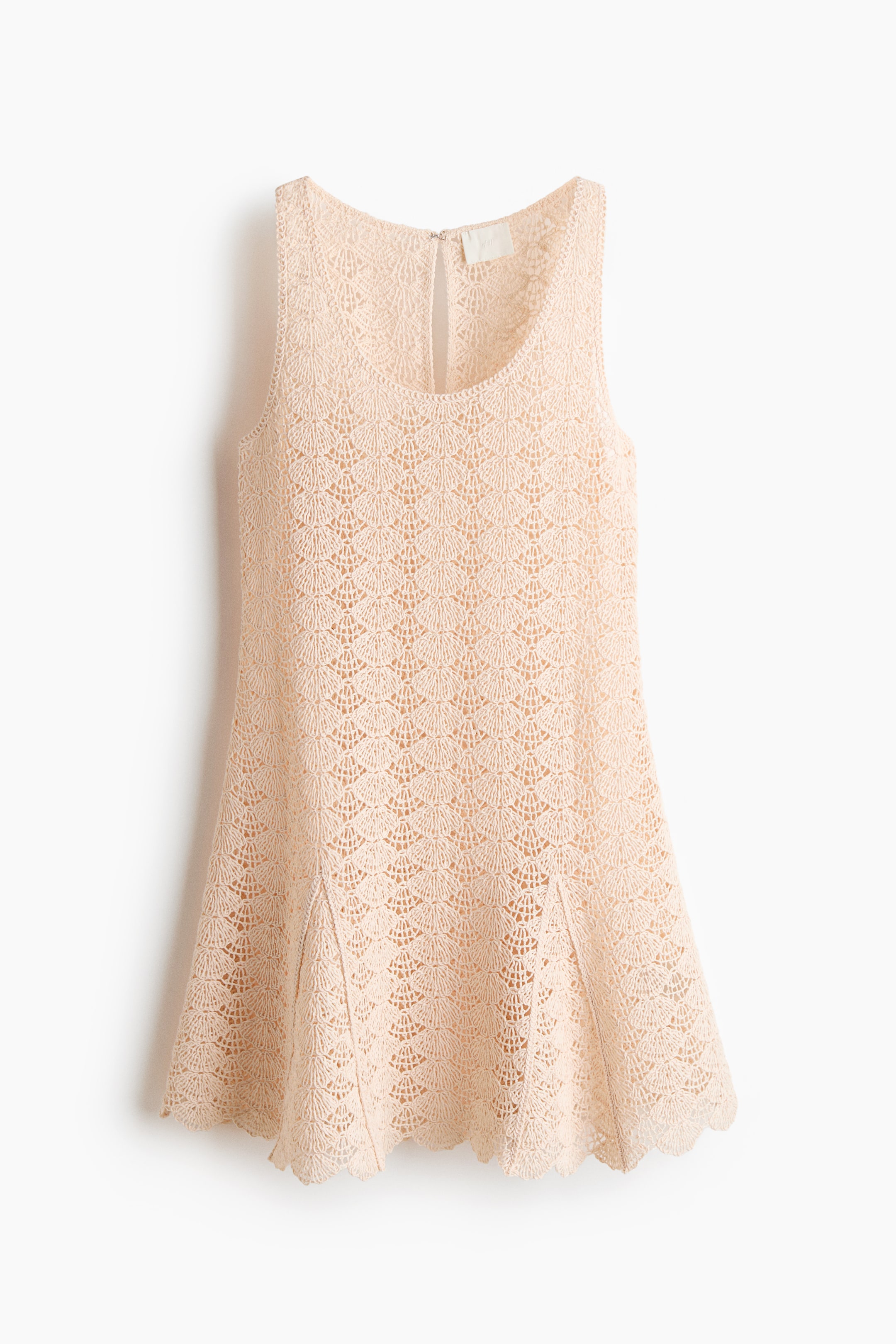 Crochet-Look Dress with Godet Pleats