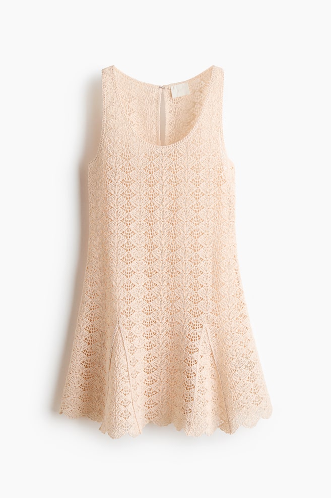 Crochet-Look Dress with Godet Pleats - Light beige - 1
