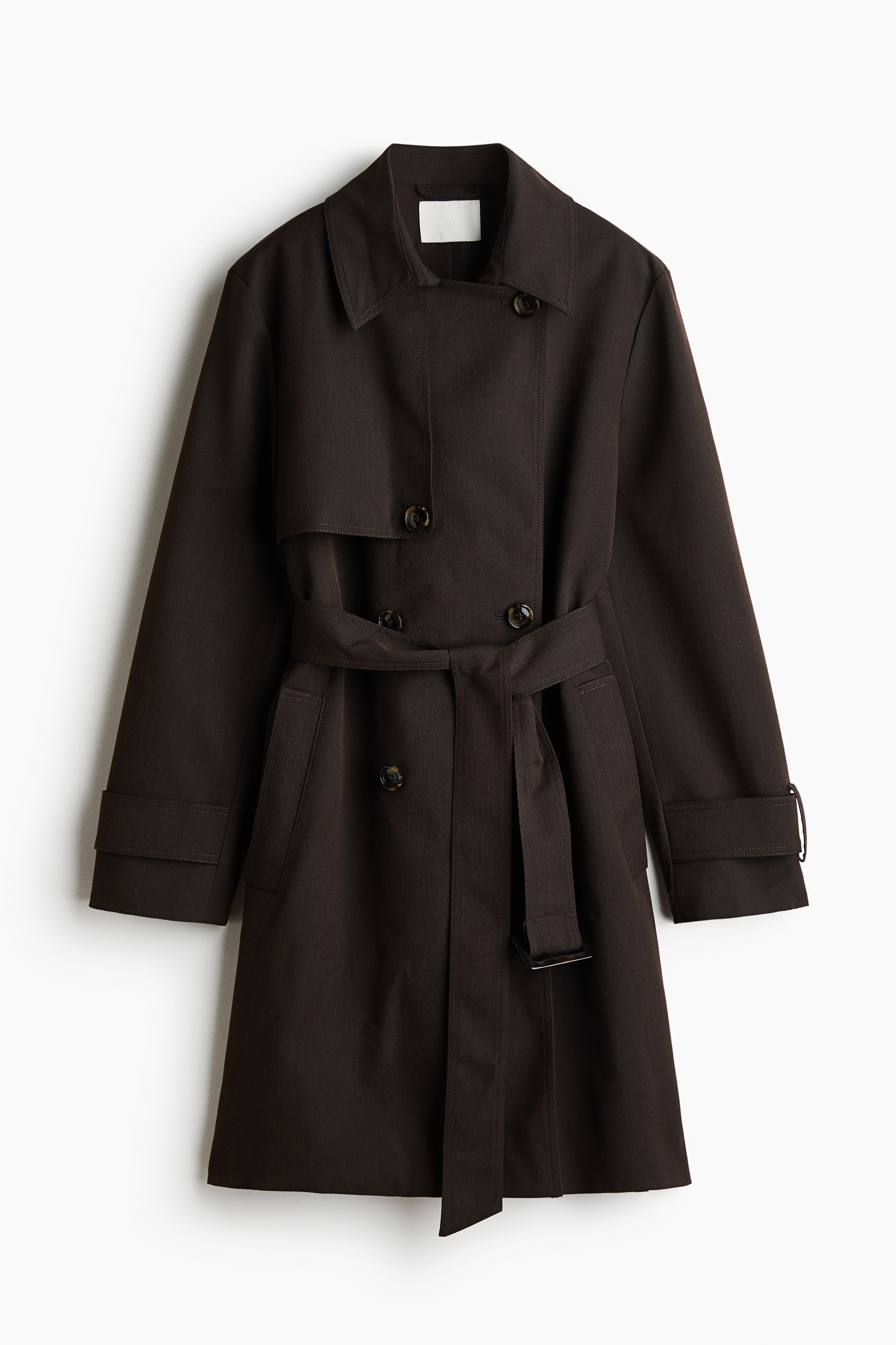Knee-Length Twill Trench CoatModel