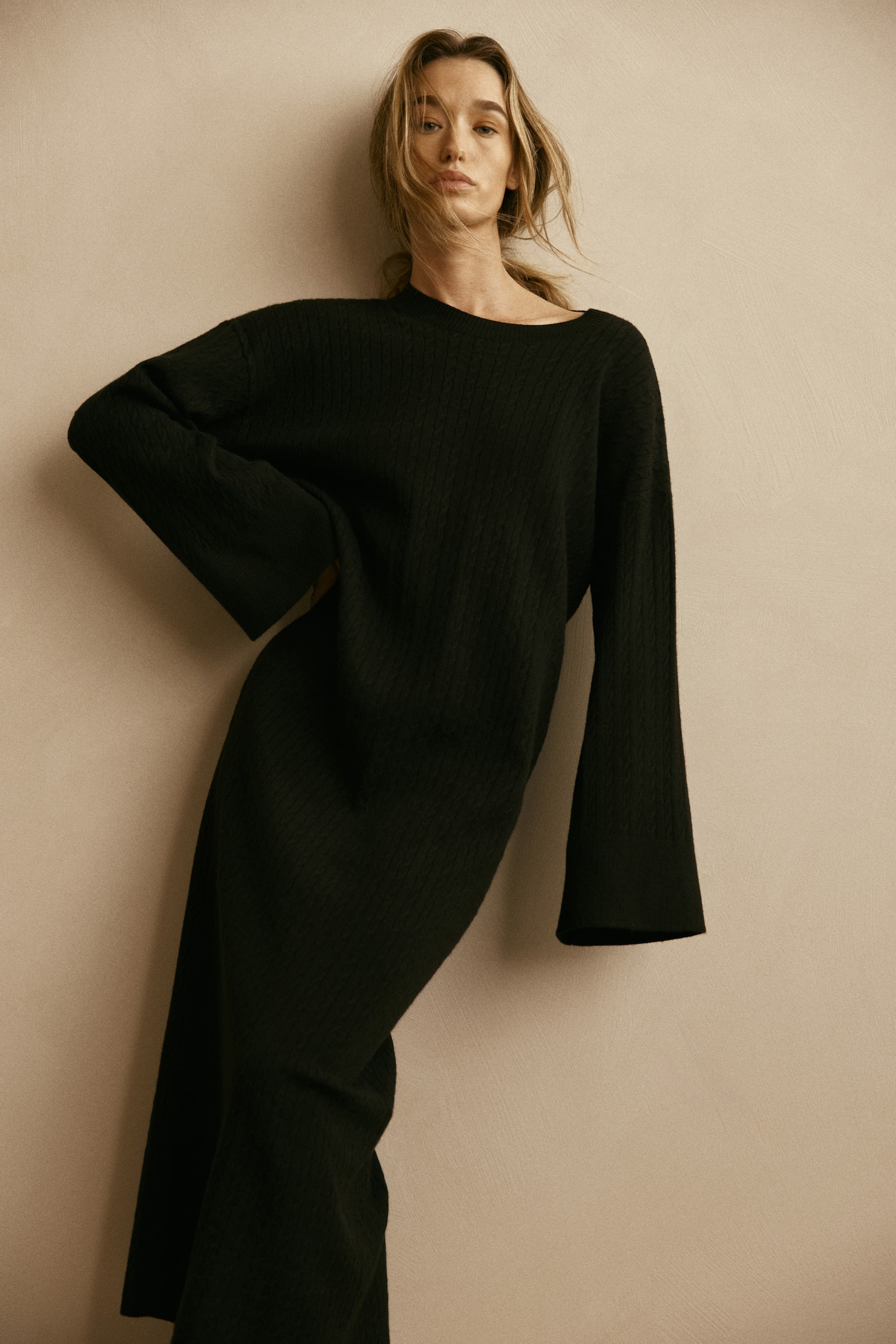 Cable-knit dress - Black - 1